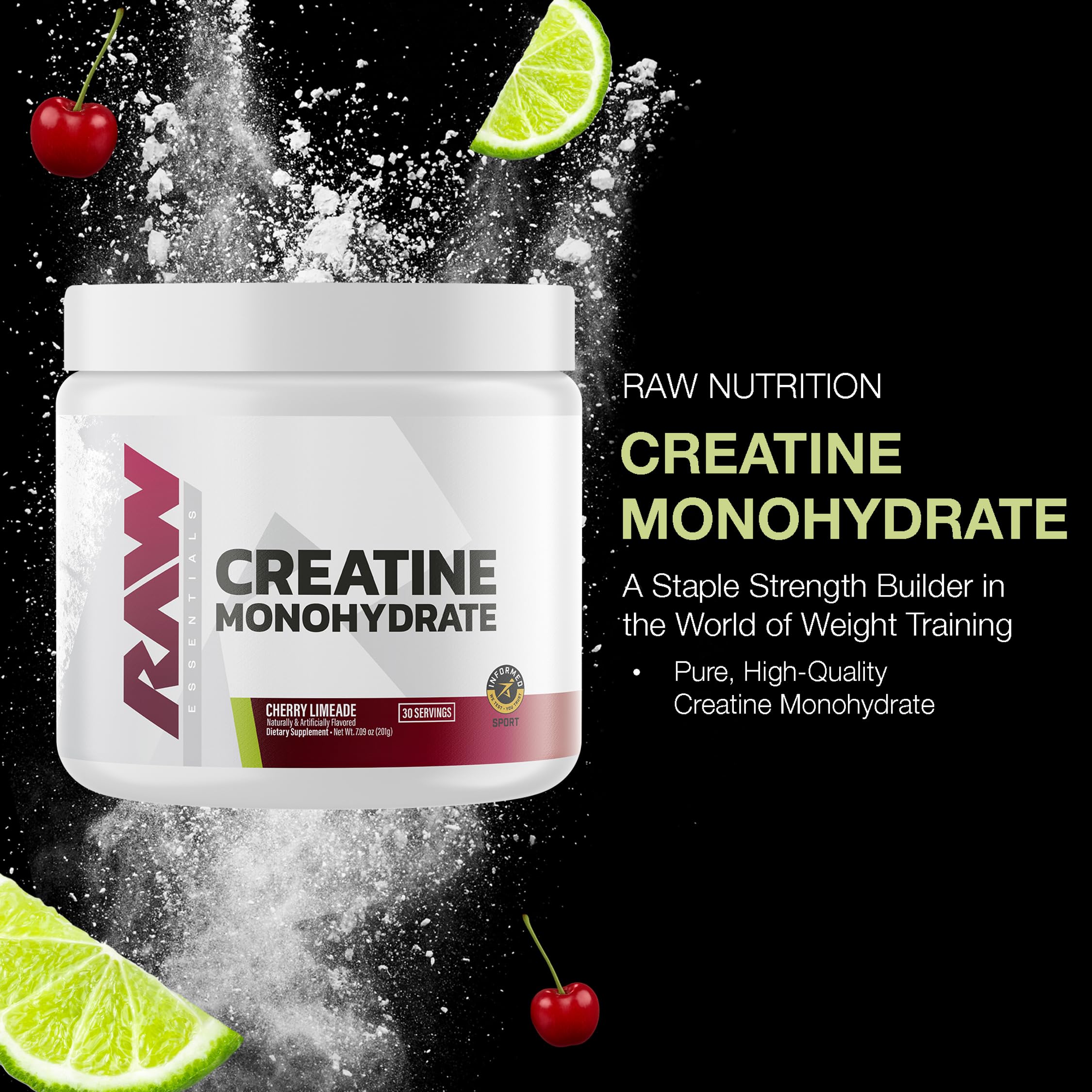 RAW Nutrition Creatine Monohydrate Powder, Cherry Limeade (30 Servings) - Micronized Creatine Monohydrate Supplement for Workout Performance, Build Muscle & Strength RAW buy supplements canada