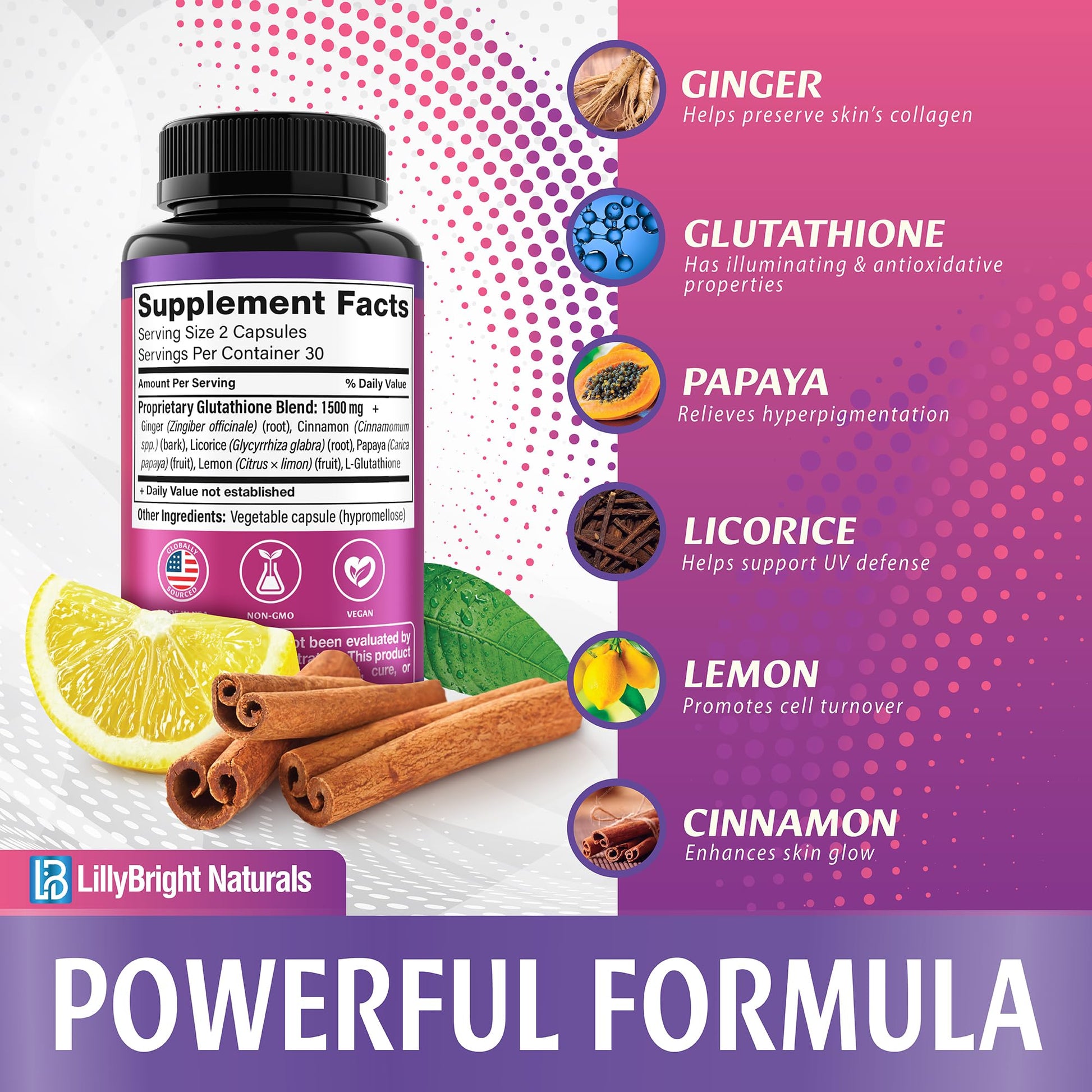 Glutathione Capsules - 1,500mcg L-Glutathione Supplement with Vitamin C - Skin Tone Enhancer - Targets Dark Spots & Acne Marks - Antioxidant Supplement for Beauty & Health Support - 60 Skin Pills LB LILLYBRIGHT NATURALS buy supplements canada