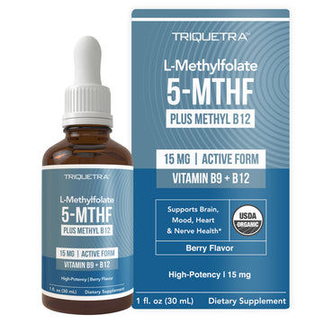 L Methyl Folate 15mg Plus Methyl B12 Cofactor – Organic Berry Flavor, High Potency Liquid Sublingual Active 5-MTHF Form - Supports Mood, Methylation Triquetra Health buy supplements canada