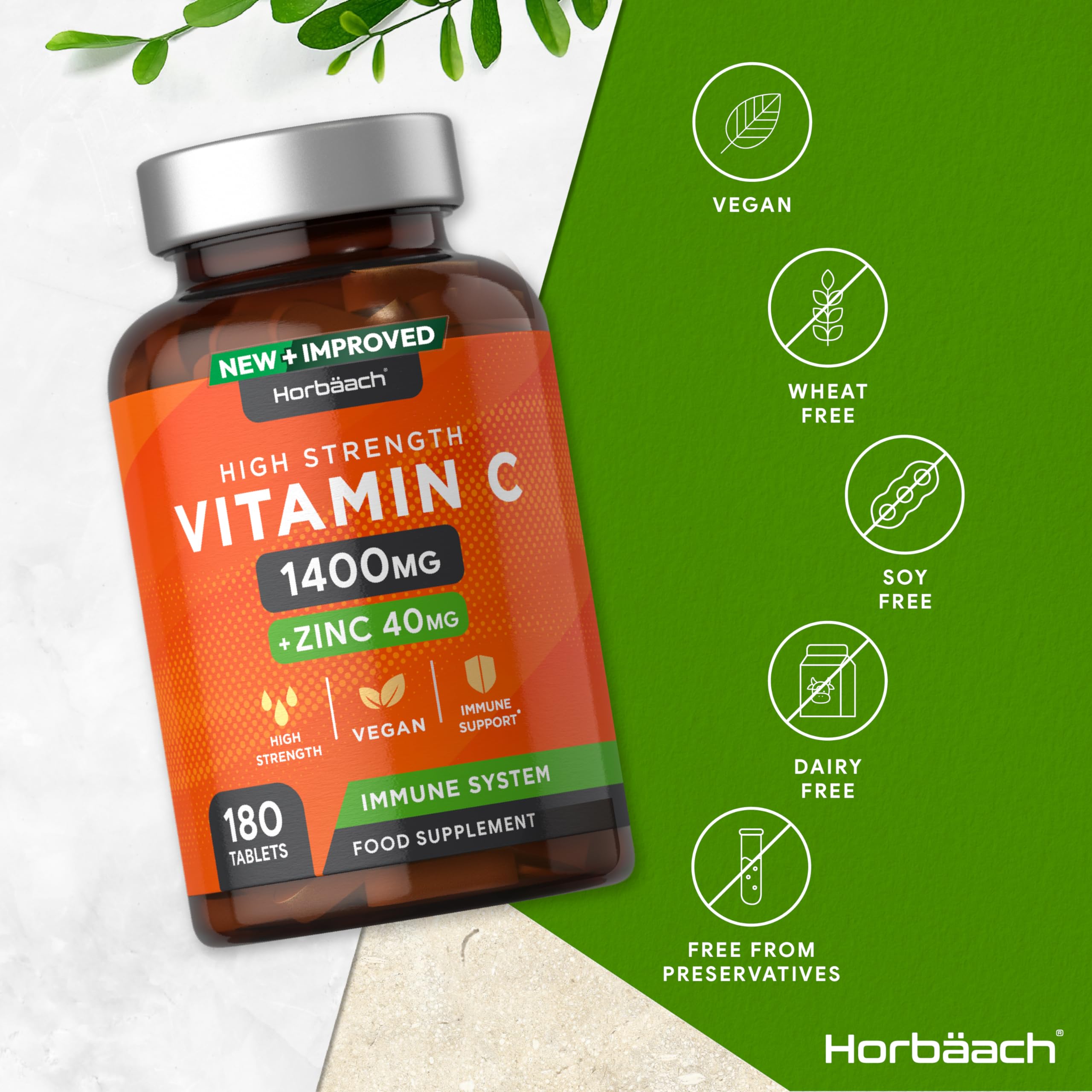 Vitamin C and Zinc | 180 Vegan Tablets | High Strength Vitamin C 1400mg and Zinc 40mg Horbäach buy supplements canada