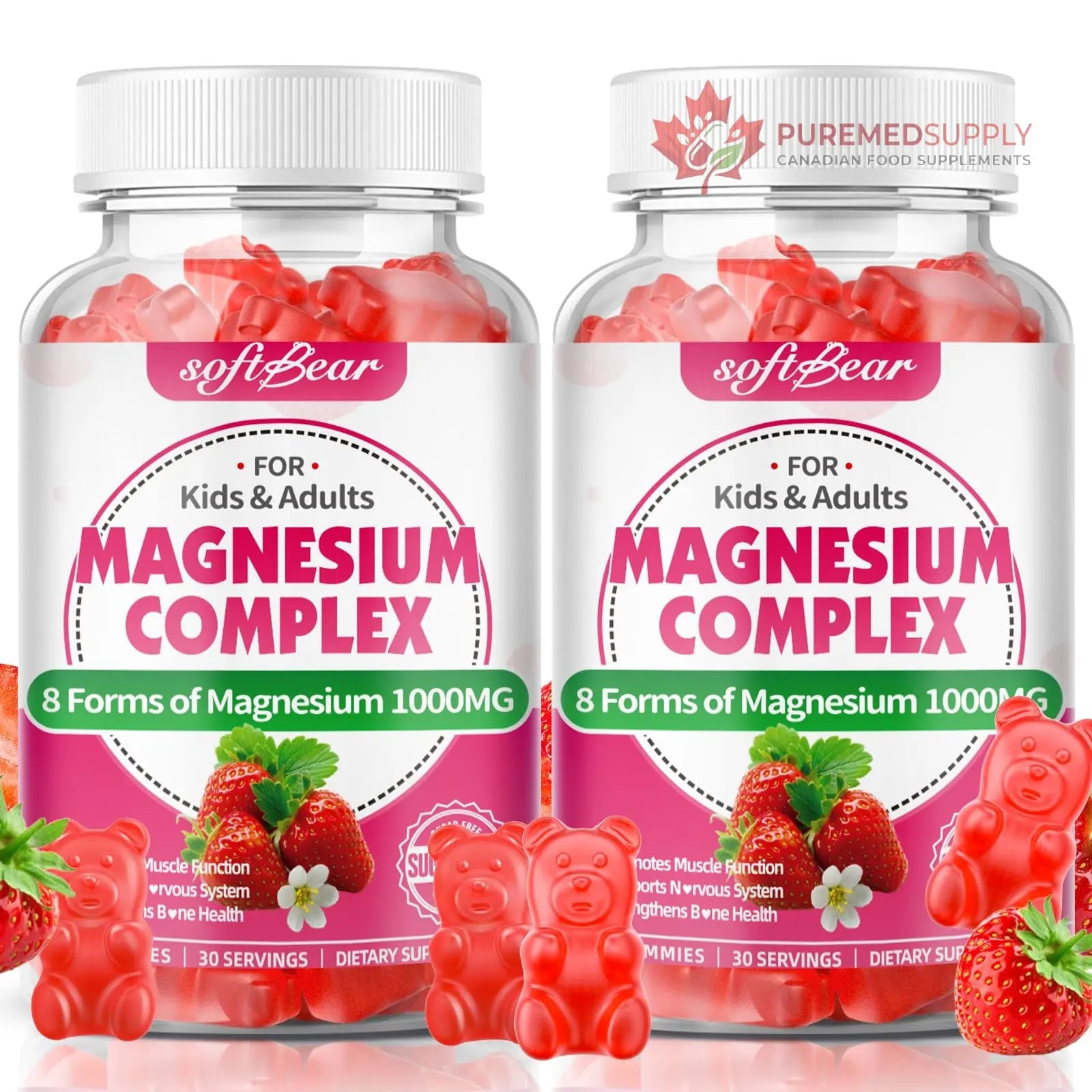 softbear Magnesium Complex Gummies for Women & Men & Kids, 8 in 1 Magnesium Complex Supplement 1000mg-Magnesium Glycinate,Citrate,Malate Supports Calm, Zzz, Muscle Cramp, Strawberry Flavor 120 Count softbear buy supplements canada