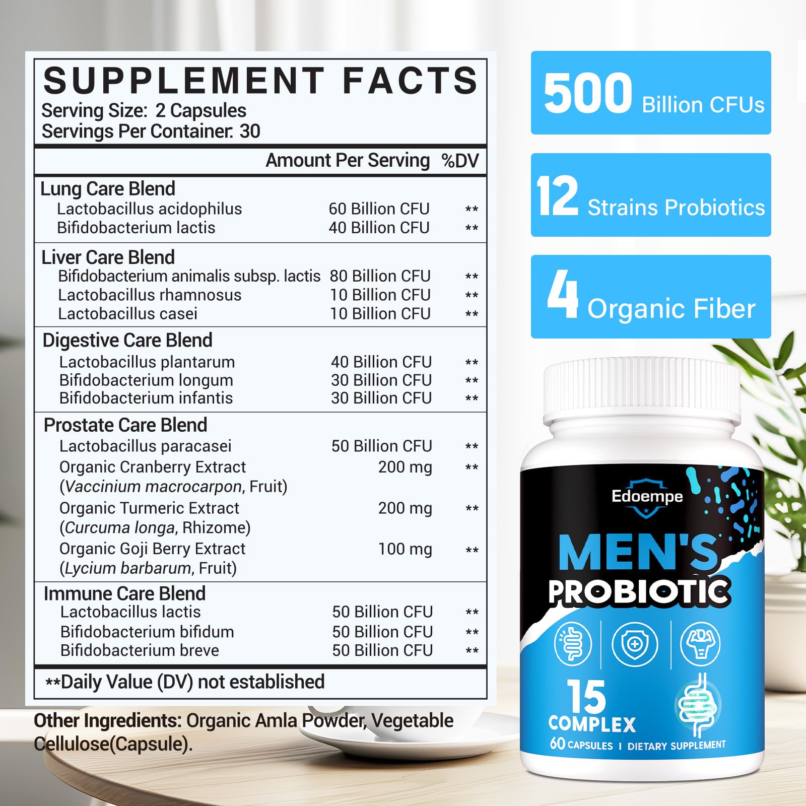 Probiotics for Men, 500 Billion CFUs 12 Strains, Mens Probiotics for Gut Health*, Digestive Health*, Energy, Prostate & Urinary Tract*, with Cranberry, Goji, Turmeric & Amla, Shelf Stable, 60 Caps Edoempe buy supplements canada