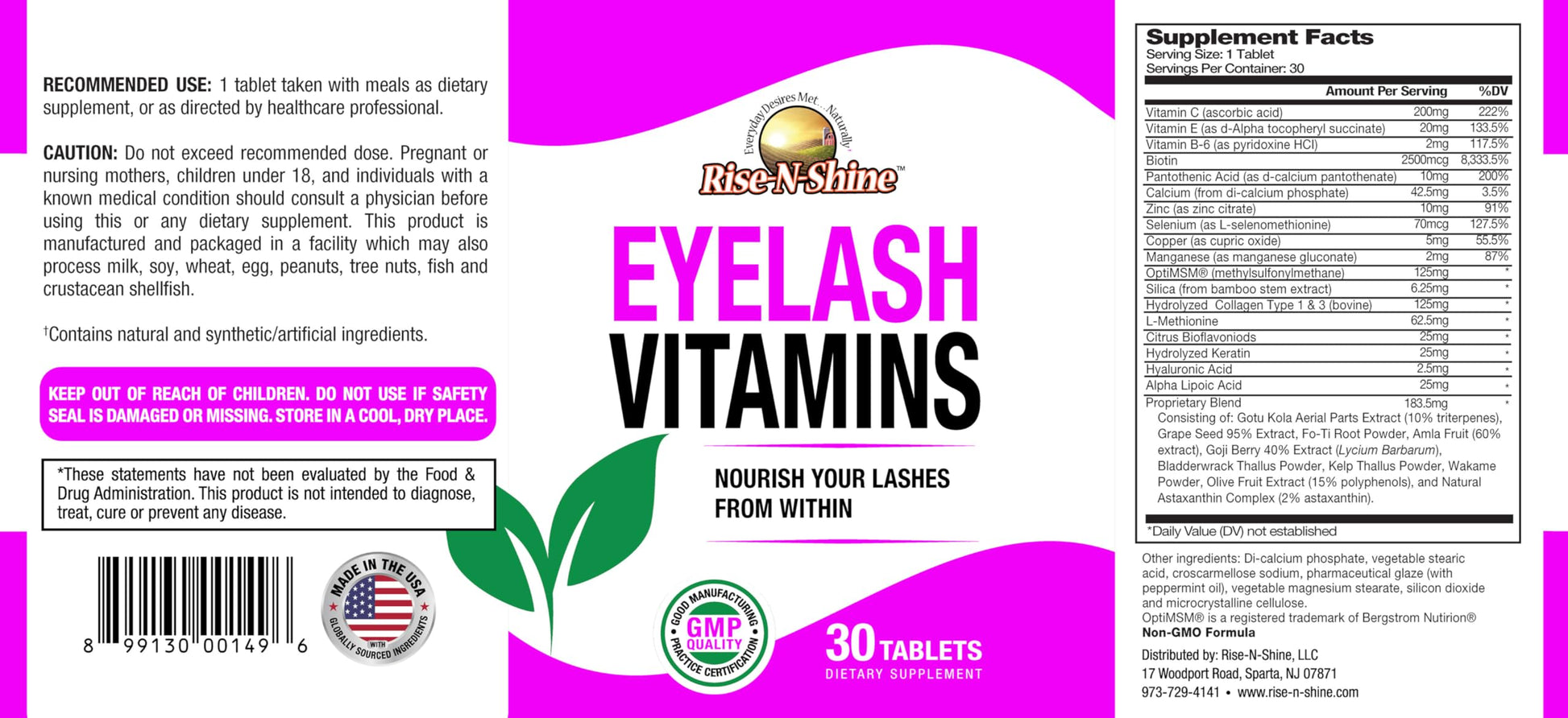Rise-N-Shine Eyelash Growth Vitamins, Premium Lash Strengthening Supplement with Collagen, Keratin 30 Day Supply Rise-N-Shine buy supplements canada