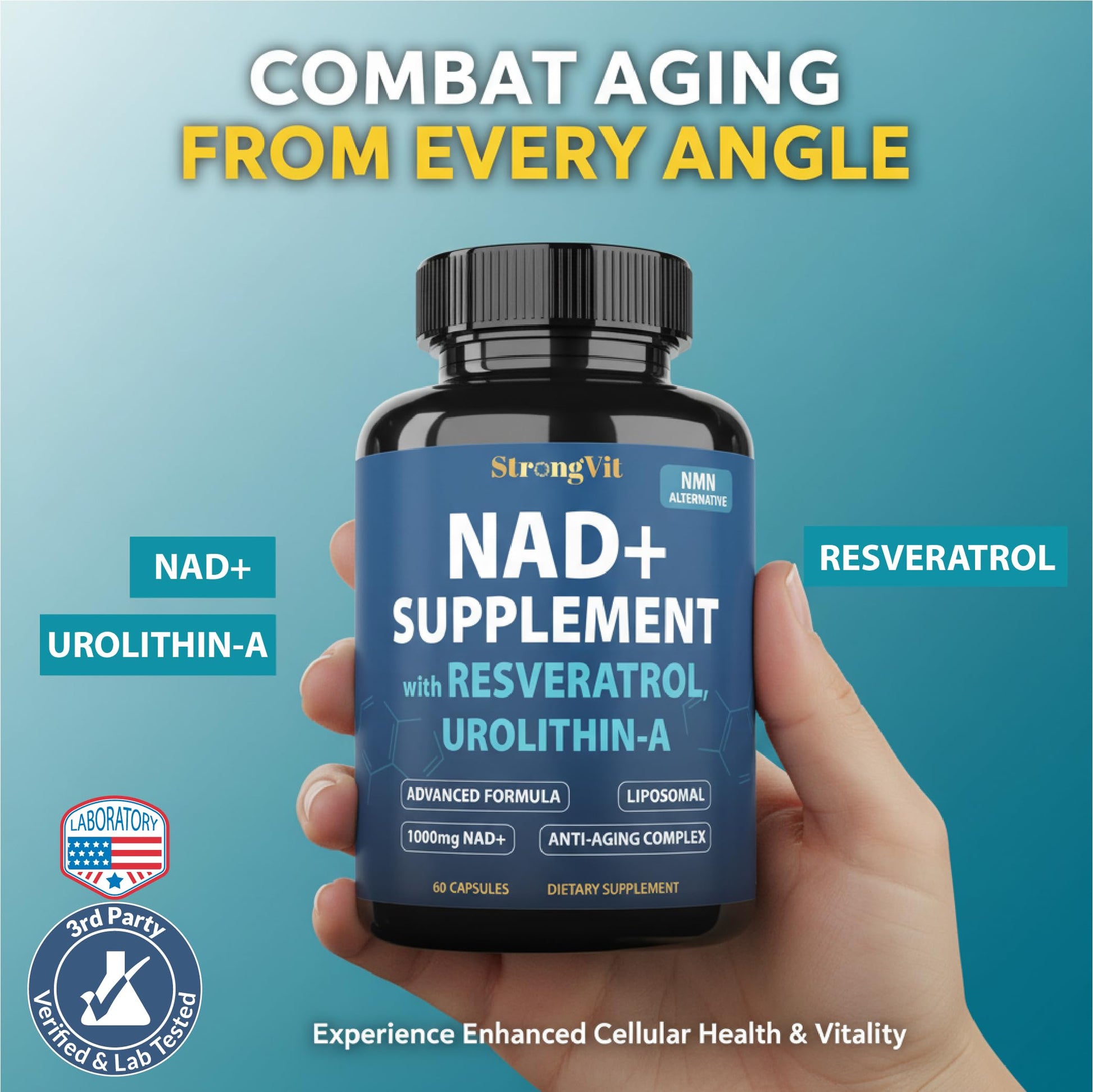 1000mg NAD Supplement with Resveratrol - Advanced Liposomal NAD+ Supplements for Men and Women - Anti-Aging Cell Regenerator - 60 NAD Plus Capsules for Energy & Cellular Health StrongVit buy supplements canada