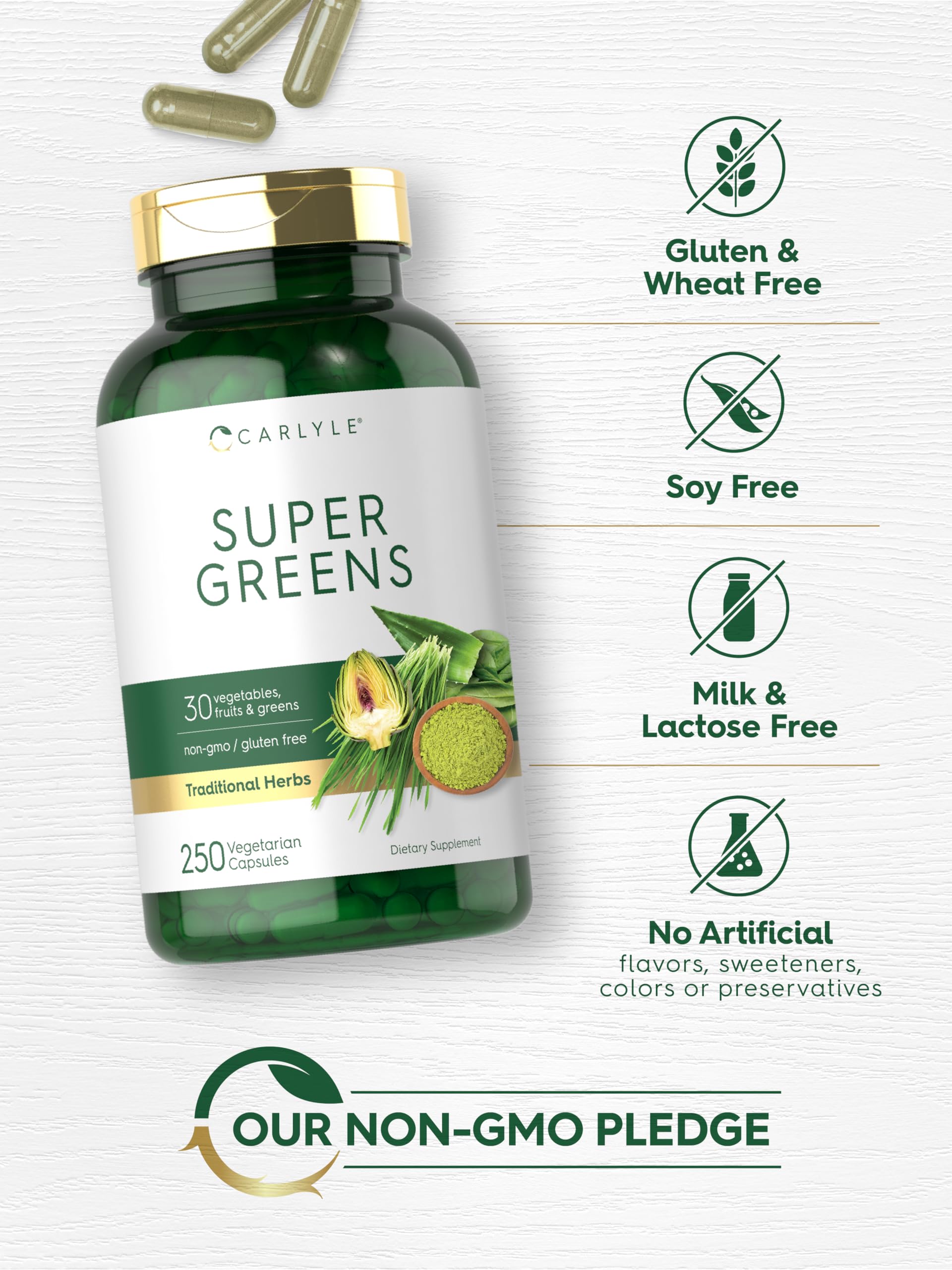 Carlyle Super Greens Capsules | 250 Count | Blend of 13 Vegetables and Greens Plus 17 Fruits | Non-GMO & Gluten Free Supplement Carlyle buy supplements canada