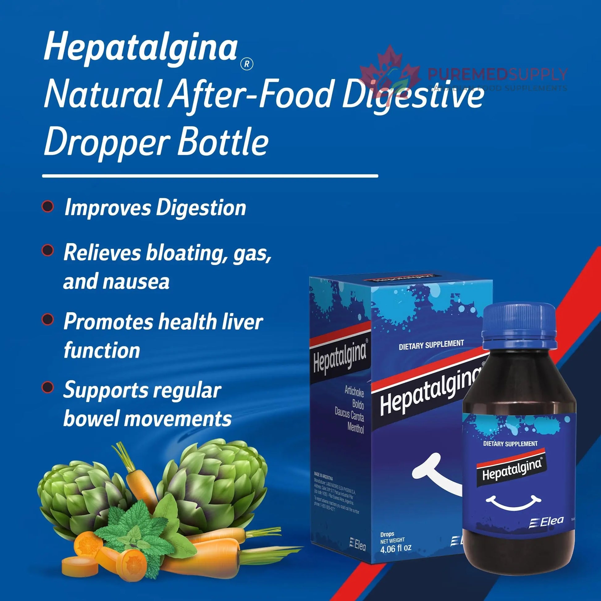 Hepatalgina Liver Support Digestive Protector - Liquid Herbal Supplement with Artichoke Extract for Liver Cleanse Detox & Repair - Liver Detox Cleanse Drops with Mint, Boldo & Carrot - 120 ml Hepatalgina buy supplements canada