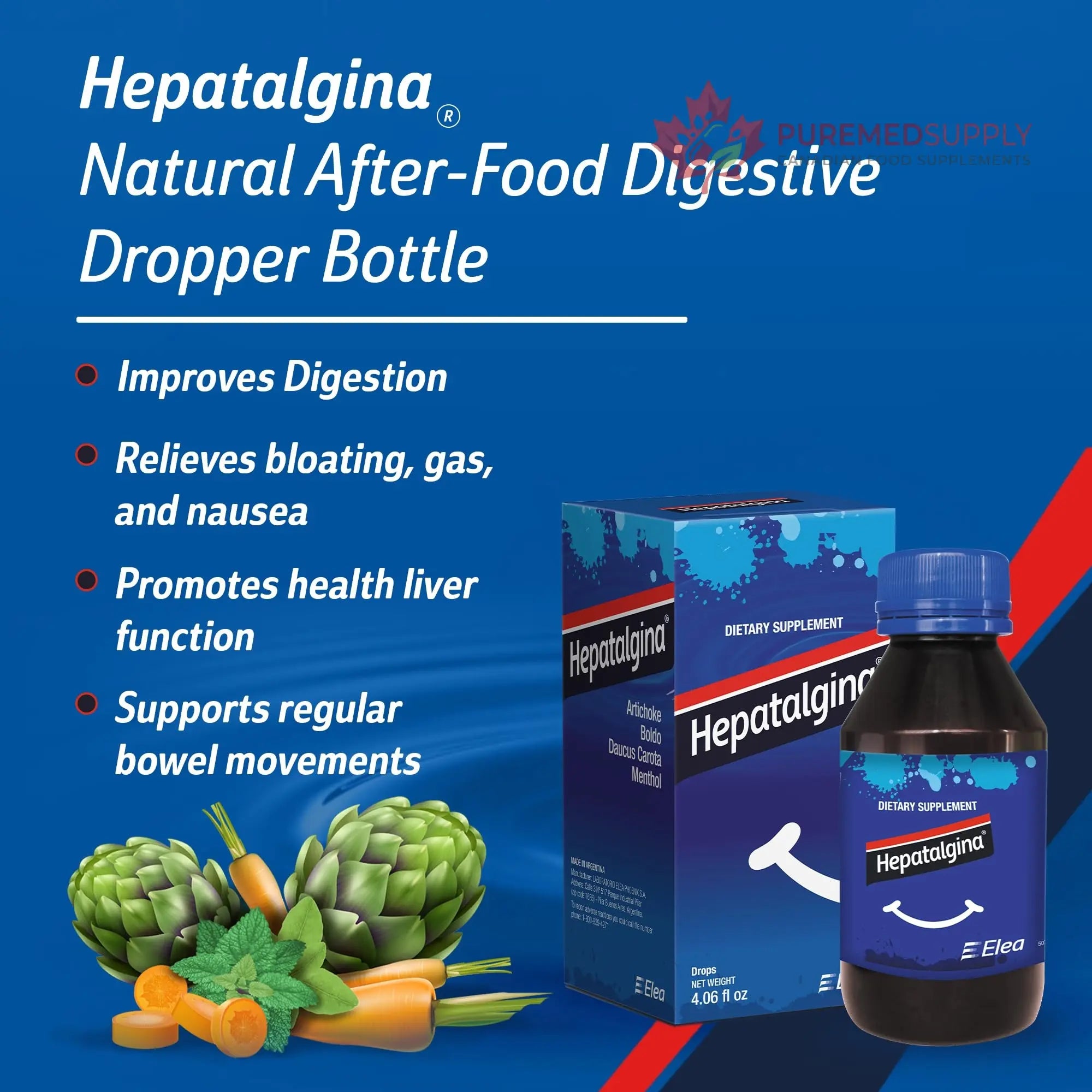 Hepatalgina Liver Support Digestive Protector - Liquid Herbal Supplement with Artichoke Extract for Liver Cleanse Detox & Repair - Liver Detox Cleanse Drops with Mint, Boldo & Carrot - 120 ml Hepatalgina buy supplements canada