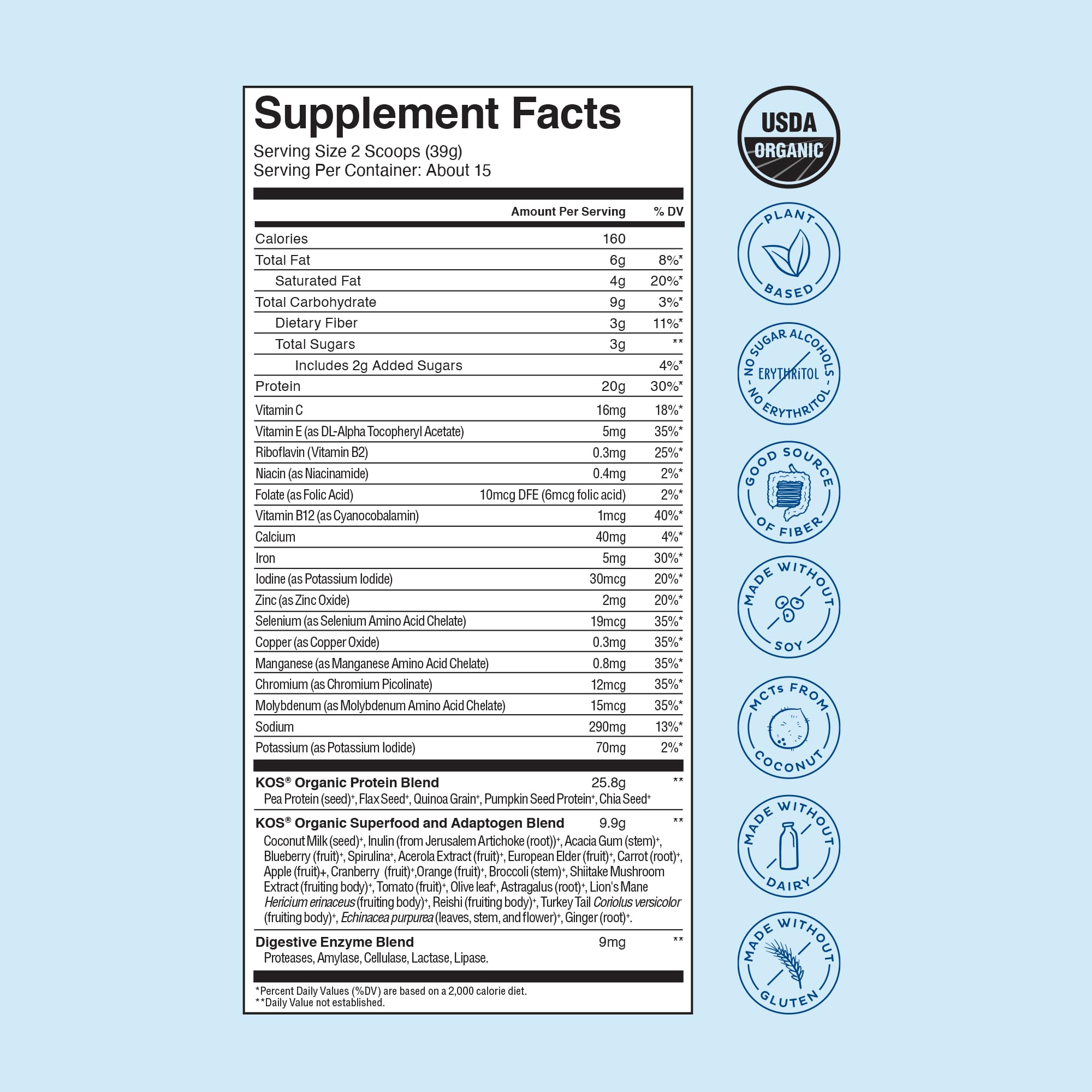 KOS Plant Based Protein Powder, Blueberry Muffin - Organic Pea Protein Superfood KOS buy supplements canada