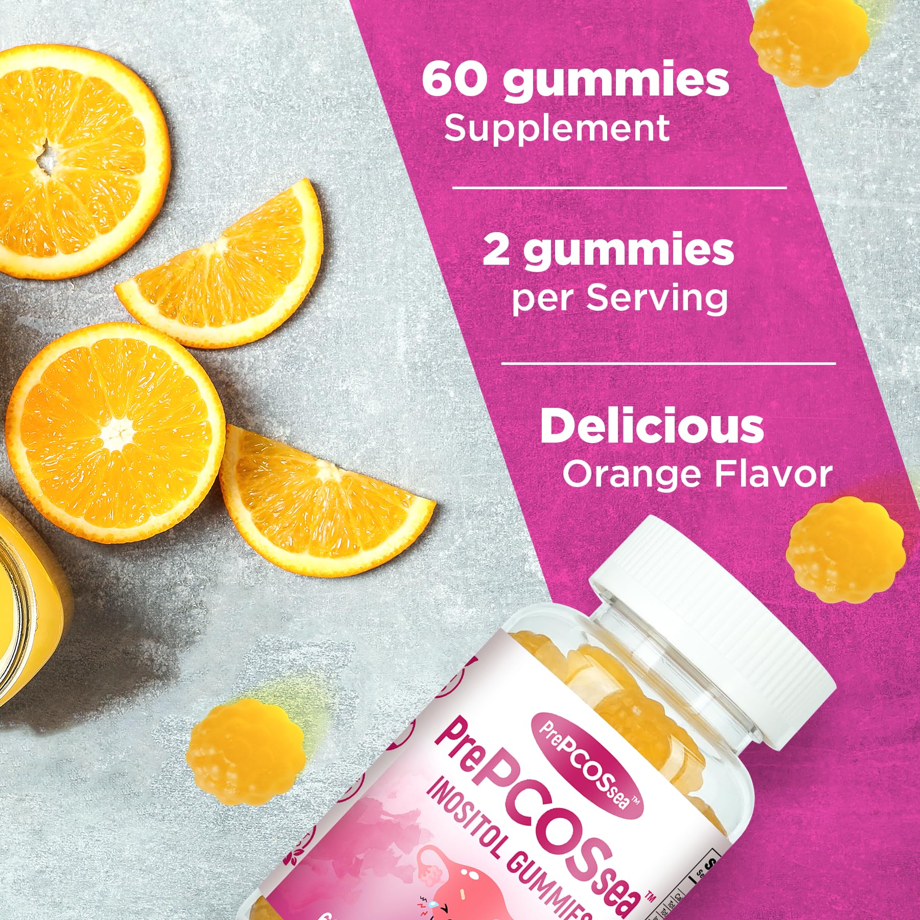 Feelherbs PrePCOSsea Inositol Gummies Vitamins, 2 Pack Orange Flavor Myo-Inositol Vitamin Gummies with Folate, B6, B12 & D-Biotin, 60 Count Soft Chews Feelherbs buy supplements canada