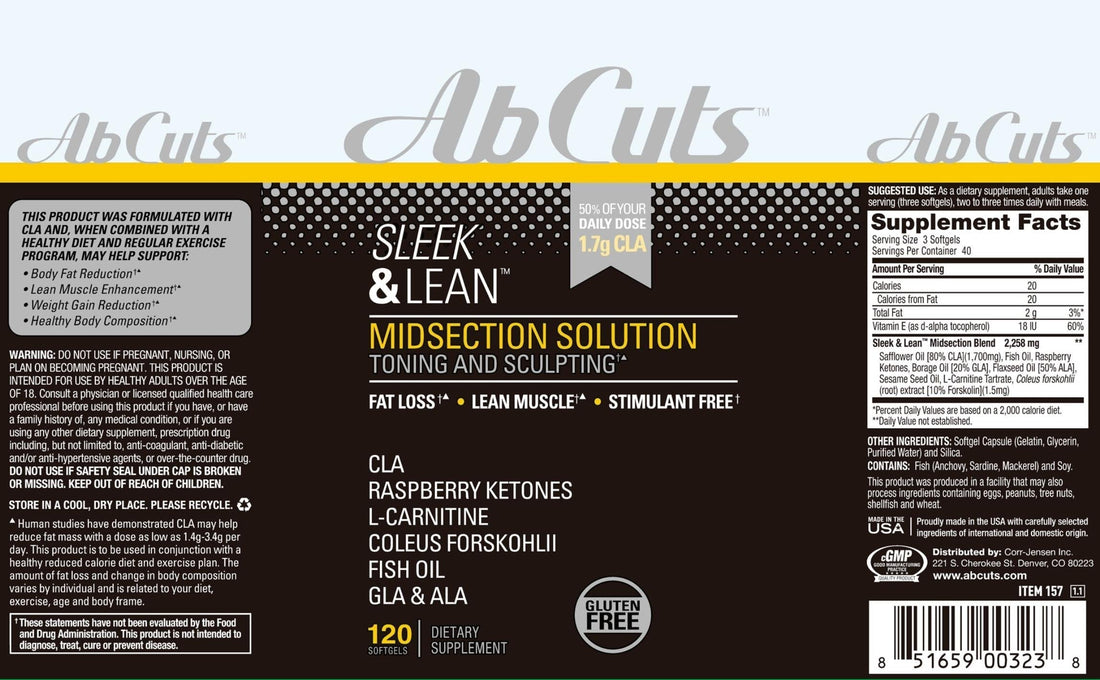 AbCuts Sleek and Lean - 120 Easy-to-Swallow Softgels - CLA Supplement, Fish Oil AbCuts buy supplements canada