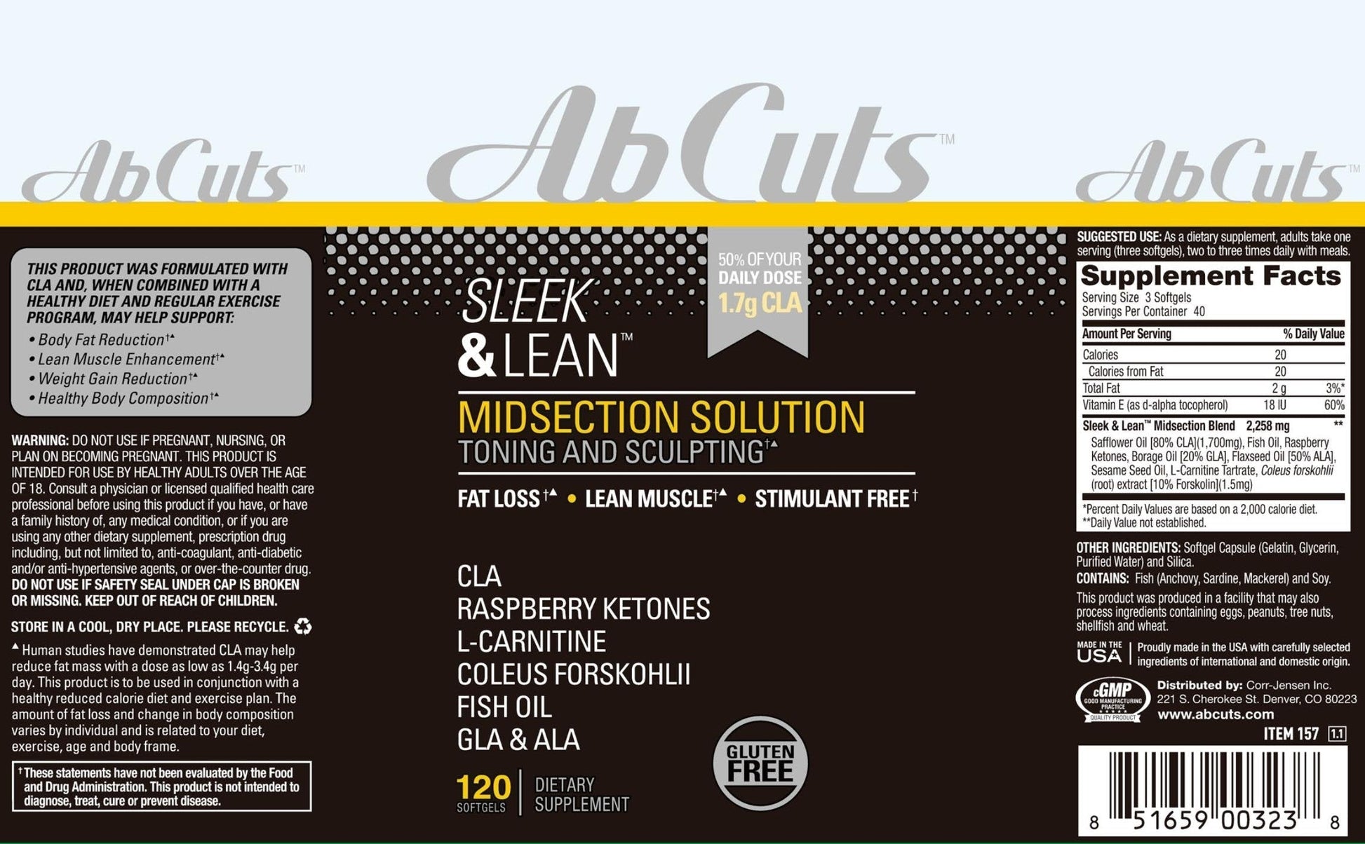 AbCuts Sleek and Lean - 120 Easy-to-Swallow Softgels - CLA Supplement, Fish Oil AbCuts buy supplements canada