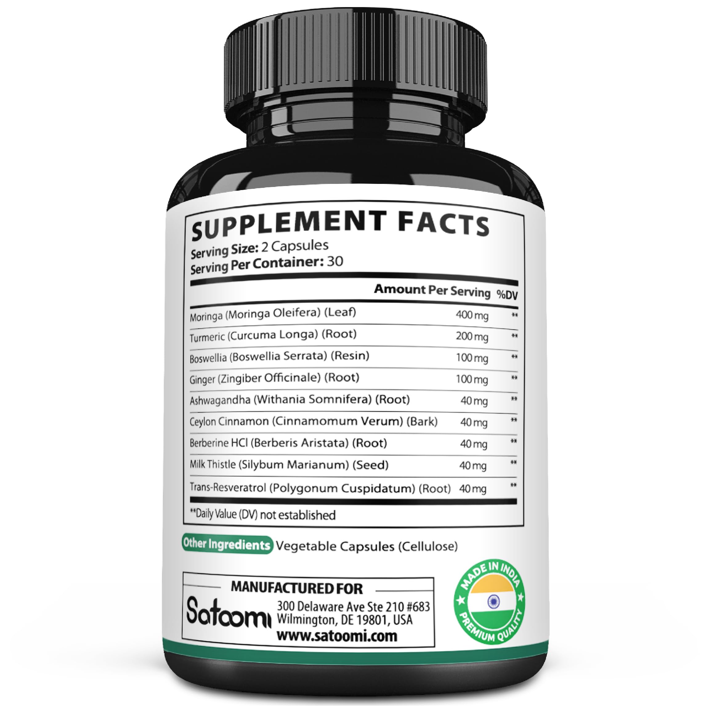 Satoomi 9in1 Moringa Capsules - Featuring Moringa, Turmeric, Boswellia, Ginger, Ashwagandha, Ceylon Cinnamon and Milk Thistle, and Resveratrol | Support Mood, Heart & Overall Health - 60 Count Satoomi buy supplements canada
