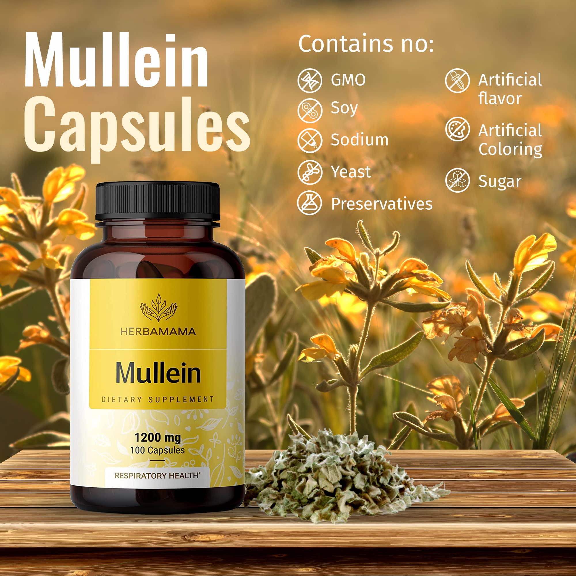HERBAMAMA Mullein Leaf Capsules Respiratory Health - Organic Mullein Leaf Extract HERBAMAMA buy supplements canada