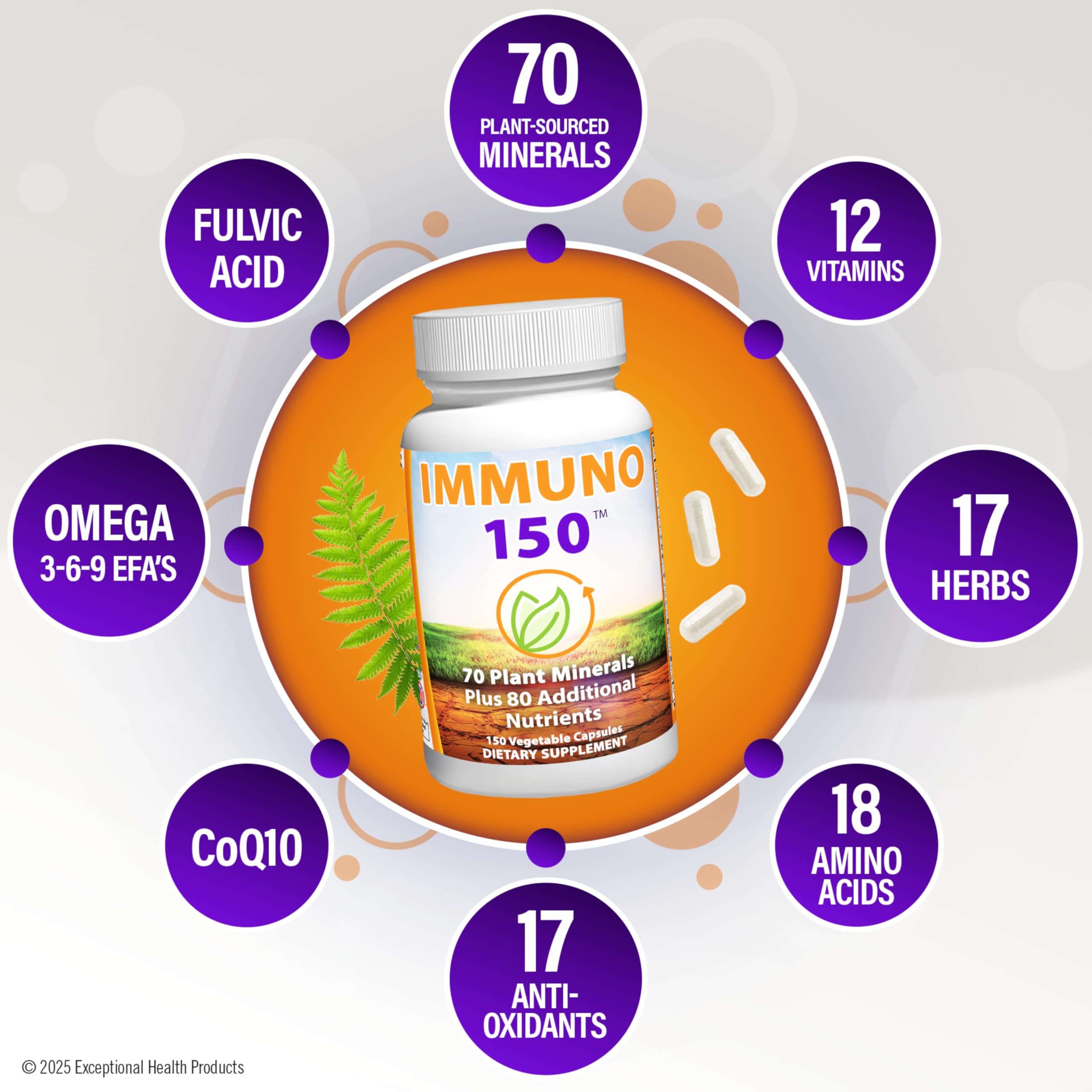 Immuno 150, Immune Support Supplement, Packed with 70 Plant Minerals, 13 Essential Vitamins and 68 Additional Nutrients-150 Vegetable Capsules- Immune Boost for All Age Groups Immuno 150 buy supplements canada