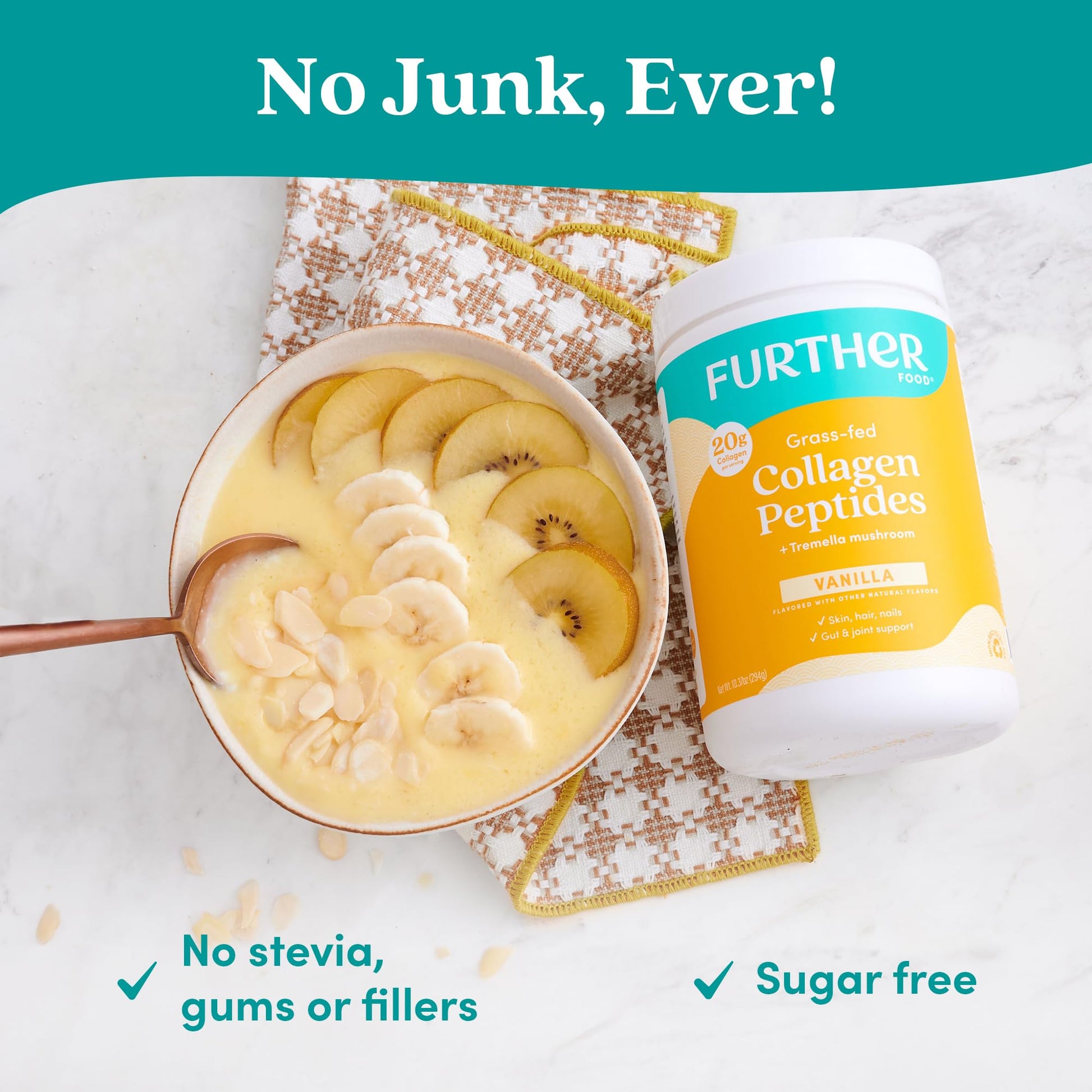 Further Food Vanilla Collagen Peptides Powder with Tremella Mushroom – 100% Grass-Fed, Hydrolyzed Type 1 & 3, 20g of Collagen per Serving, Supports Skin, Hair, Nails & Joints, 22.22 Oz Further Food buy supplements canada