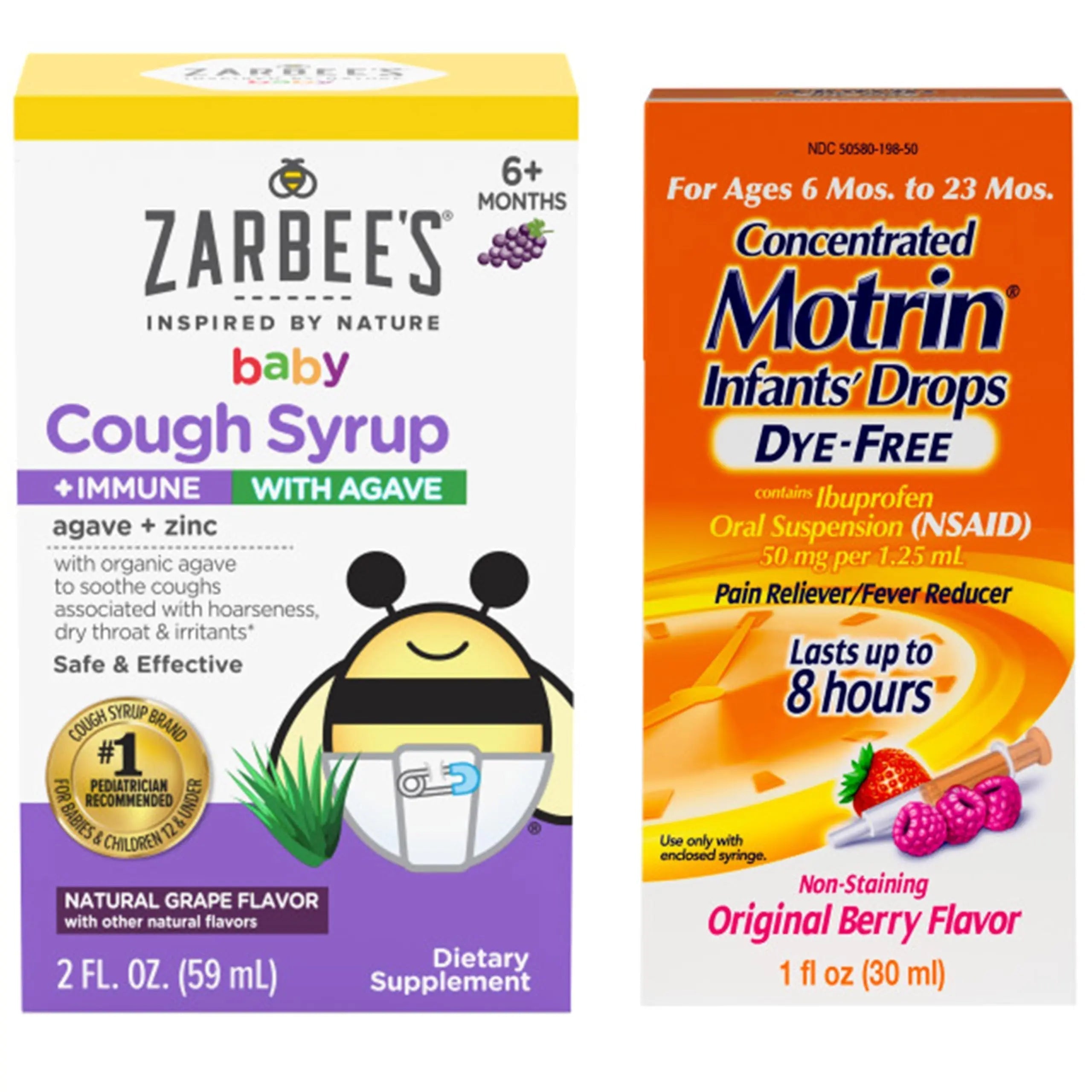 Motrin and Zarbee’s Essentials for Infants Infants' Concentrated Liquid Medicine Drops with Ibuprofen and Zarbee's Baby Coughⱡ Syrup + Immune with Organic Agave + Zinc Motrin buy supplements canada
