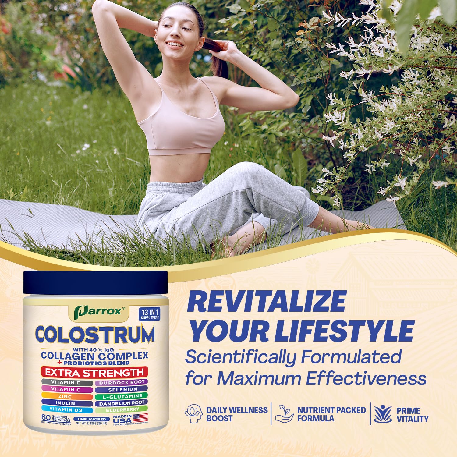 Parrox Colostrum Powder with 40% IgG, Collagen, Probiotics, Burdock Root, L-Glutamine, Elderberry, Vitamin C, Vitamin E, Vitamin D3, Inulin, Selenium, Dandelion Root, Zinc, 60 Servings (Unflavored) Parrox buy supplements canada