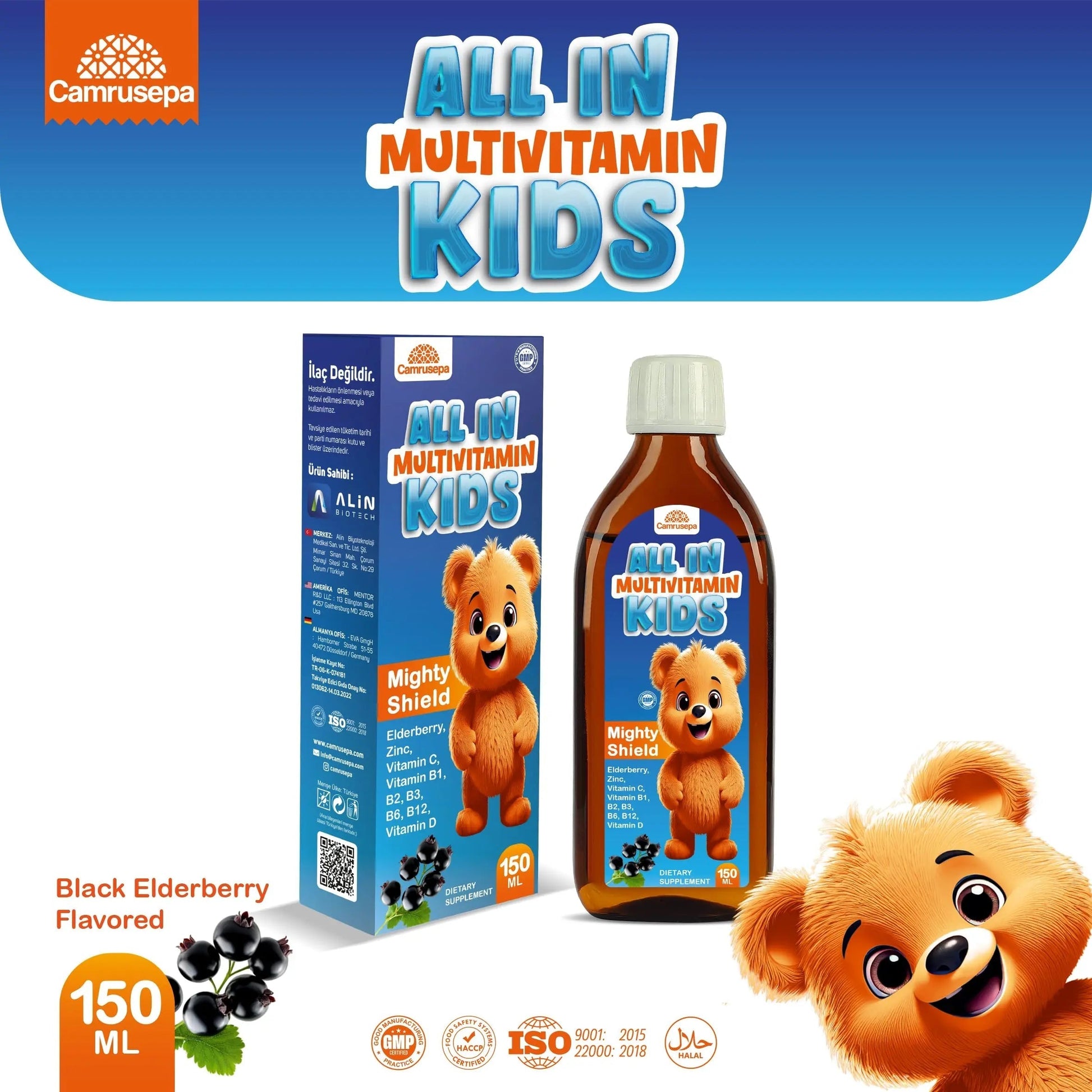 CAMRUSEPA All in Multivitamin Kids Syrup – Black Elderberry Flavored, Inositol, Zinc, Vitamin C, Daily Liquid Multivitamin Camrusepa buy supplements canada