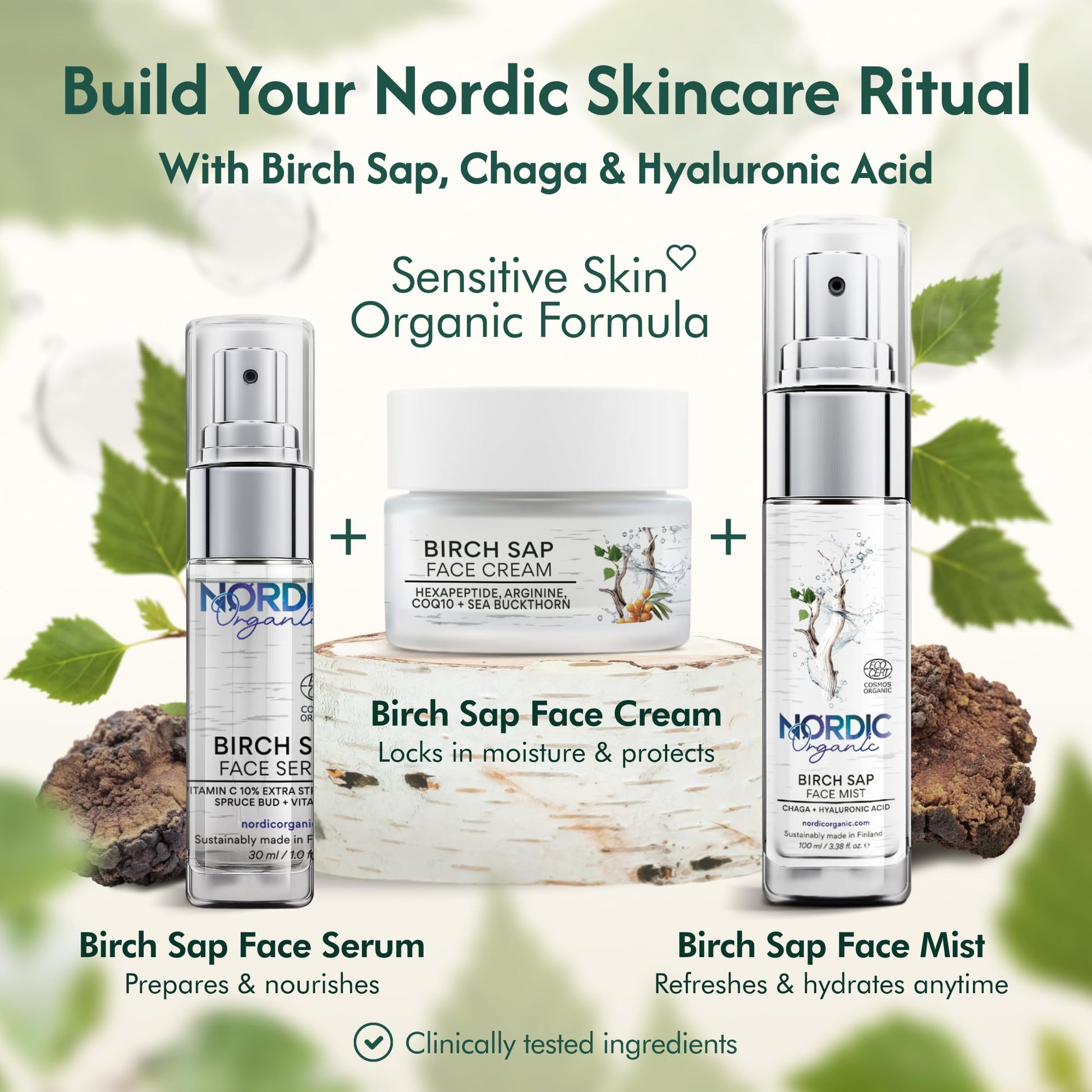 Nordic Organic Birch Sap Face Mist – COSMOS Certified Organic Formula with Hyaluronic Acid & Chaga Mushroom, Fragrance Free, Made in Finland 3.38 oz (100 ml), 1 Bottle Nordic Organic buy supplements canada