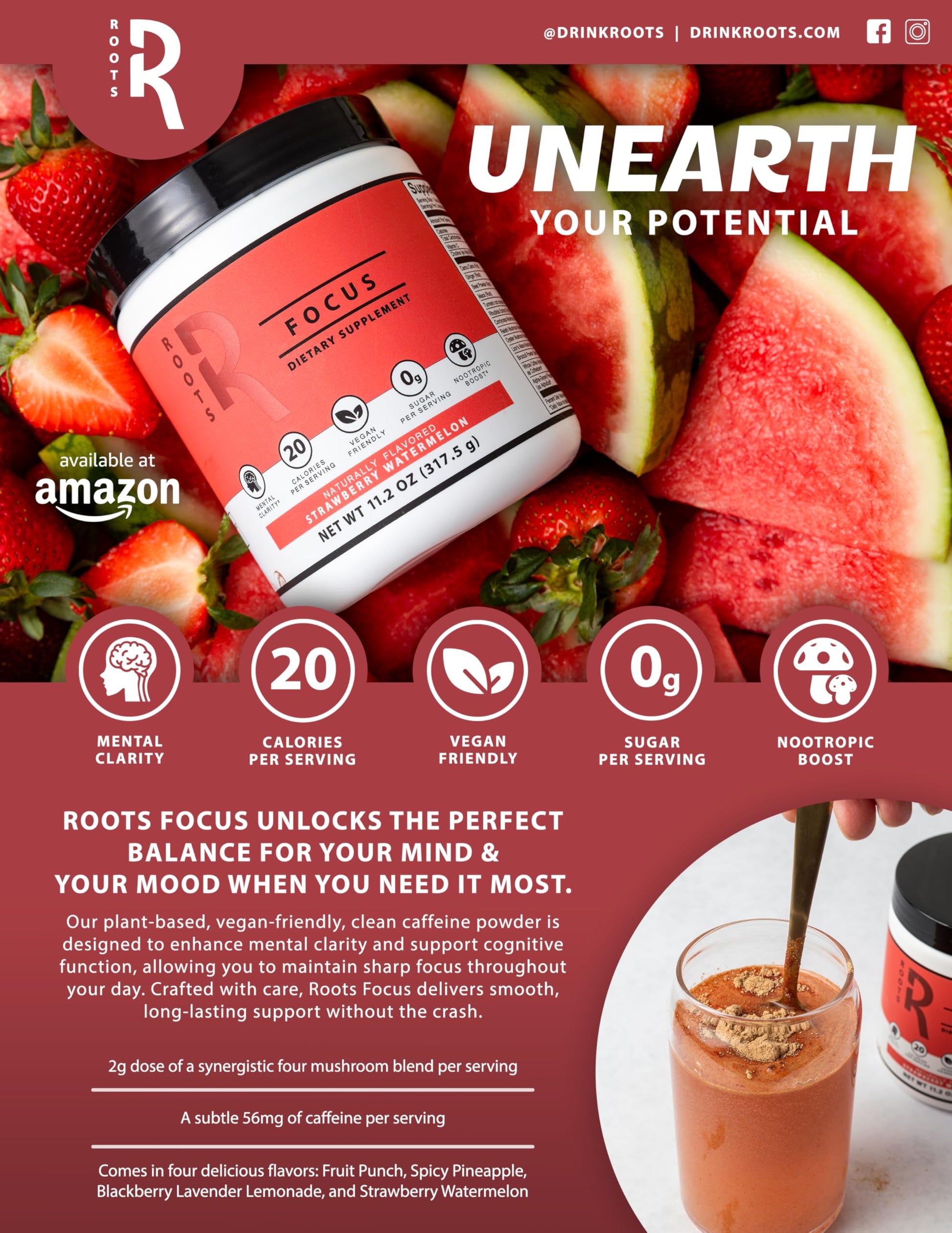 Roots Focus Brain Supplement - Nootropic Mushroom Supplement Powder for Memory, Focus, Energy - Lion's Mane, Cordyceps, Reishi Mushrooms with Caffeine - Blackberry Lemonade, 11.6oz Tub (50 Servings) Silver Star Nutrition buy supplements canada
