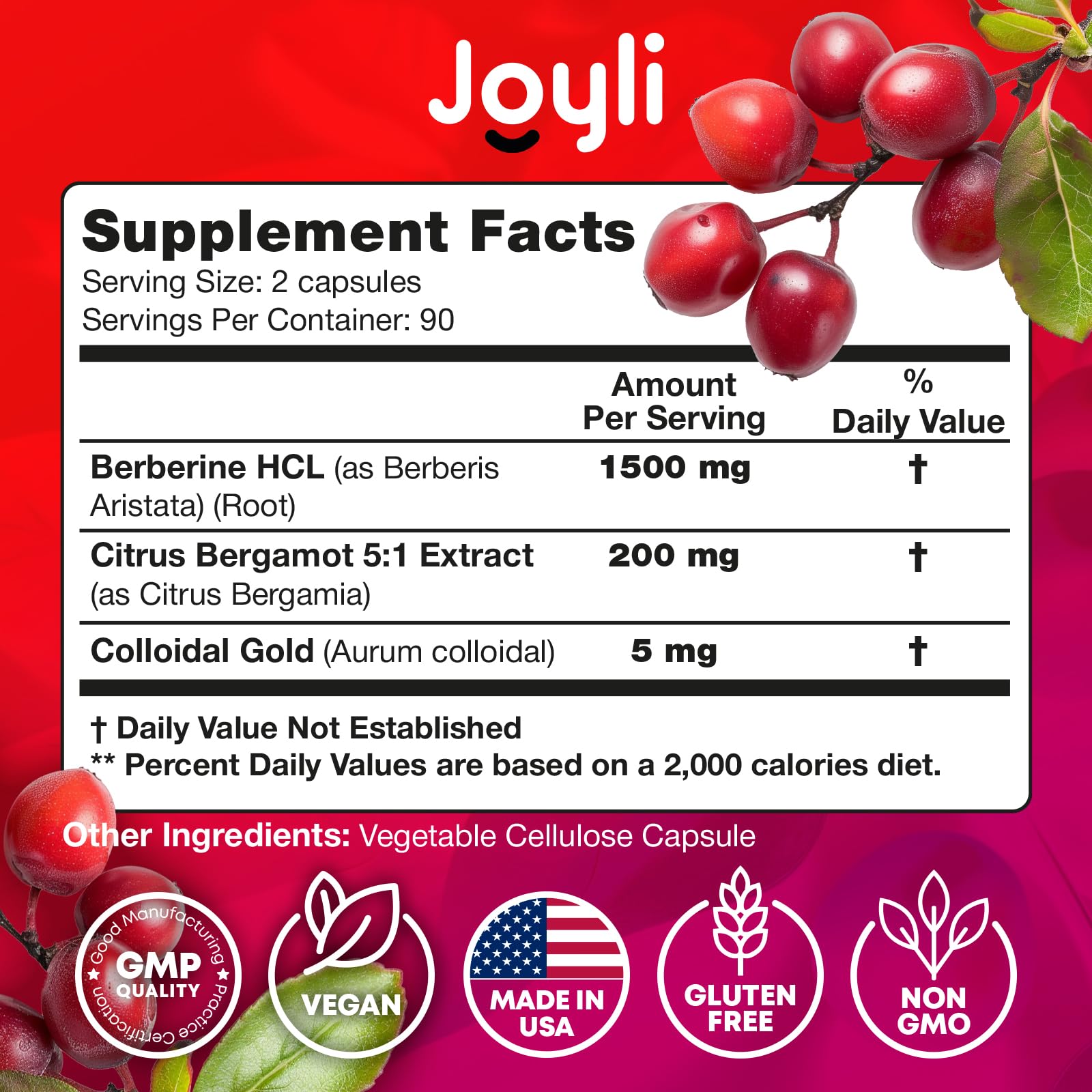 Joyli Berberine 1500MG - 180 Vegan Capsules - Weight Management & Heart Support JOYLI Nutrition buy supplements canada
