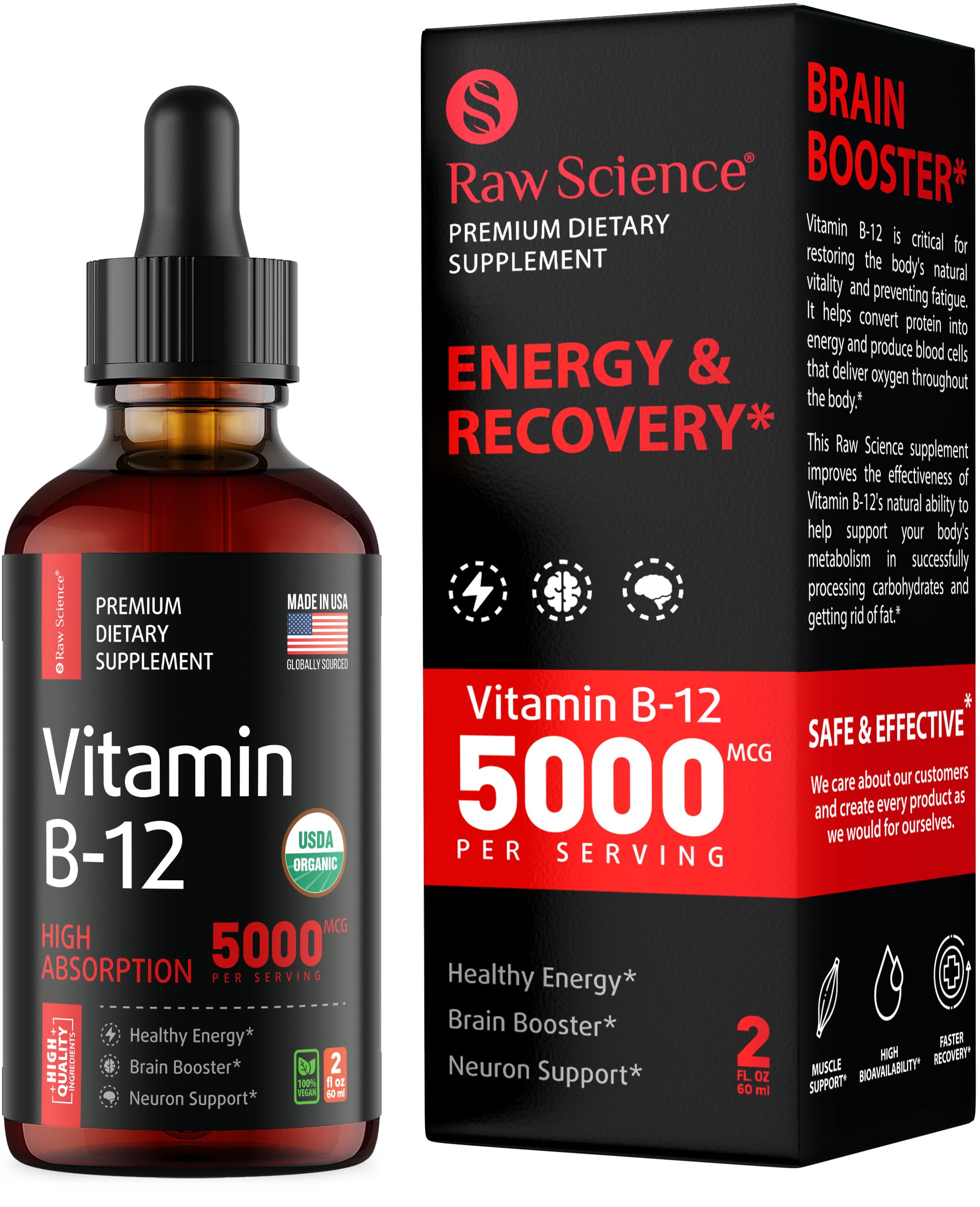 Vitamin B12 Liquid Drops Sublingual 5000mcg, Methyl & Methylcobalamin Supplements S RAW SCIENCE buy supplements canada