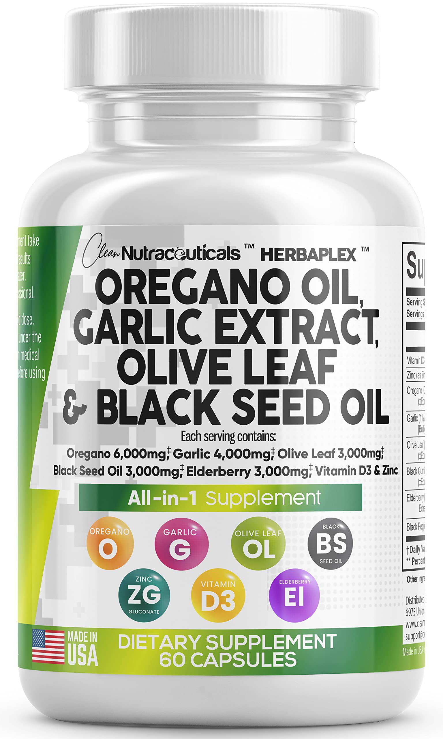 Oregano Oil 6000mg Garlic Extract 4000mg Olive Leaf 3000mg Black Seed Clean Nutraceuticals buy supplements canada