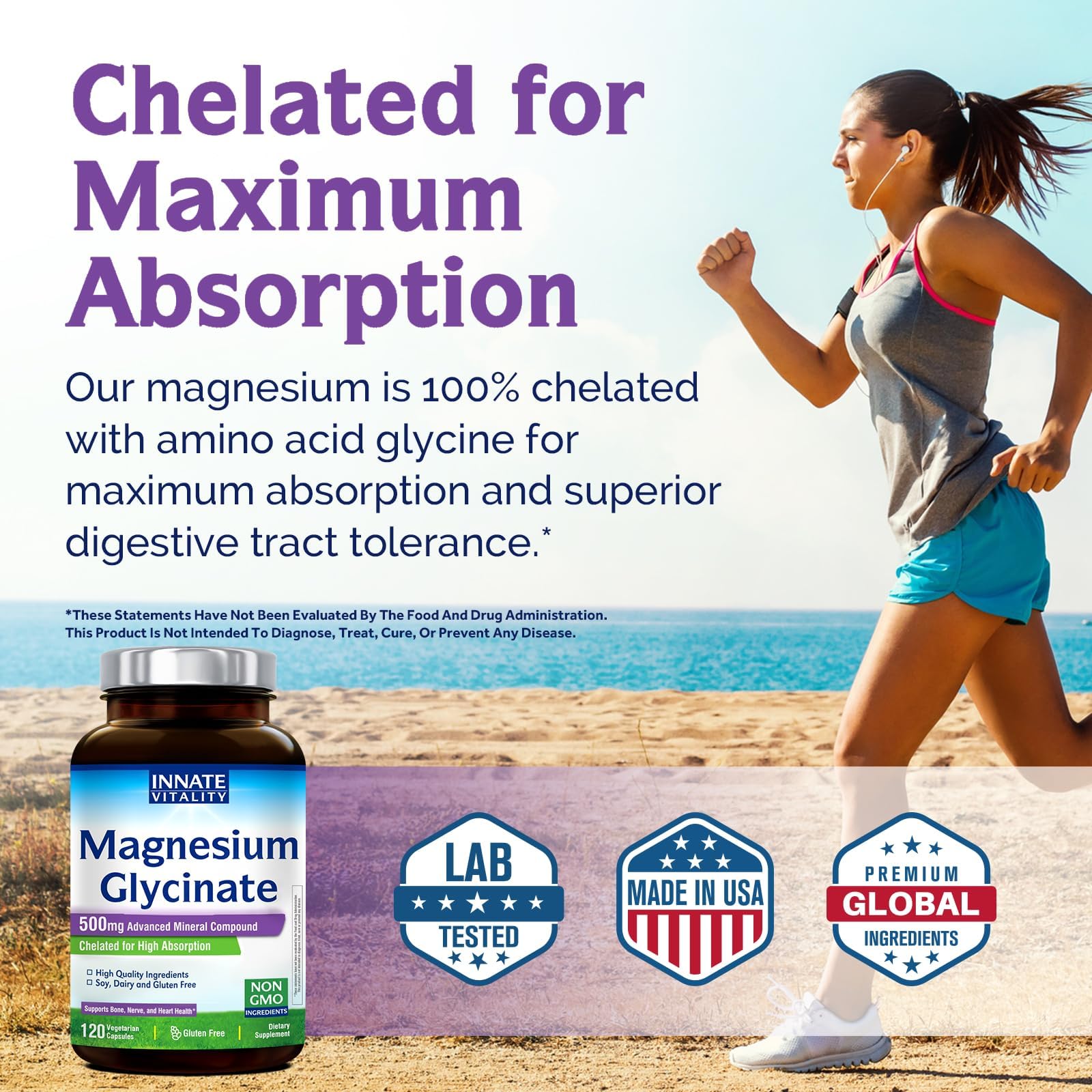 Innate Vitality Magnesium Glycinate 500mg | 70mg Elemental Magnesium Supplement - High Absorption, Non Buffered, Non-GMO & No Gluten - Vegan - Nerve Health - 120 Capsules (Pack of 1) Innate Vitality buy supplements canada