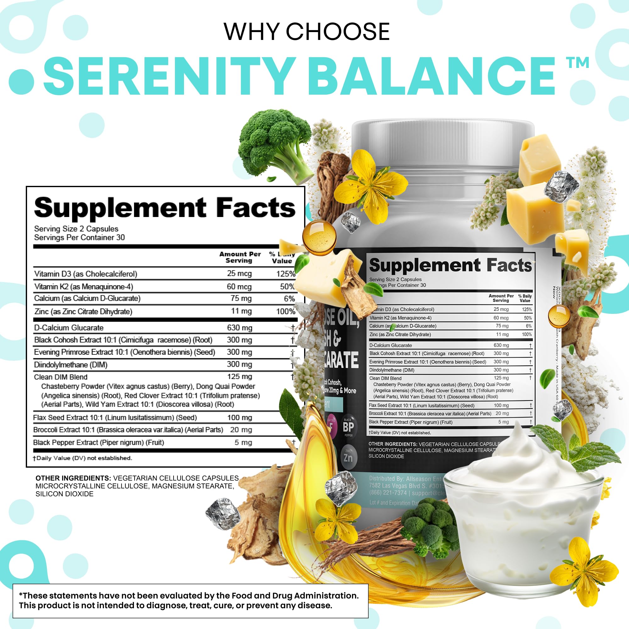 Clean Nutraceuticals DIM Evening Primrose Black Cohosh Calcium D-Glucarate Sulforaphane Flax Seed Extract - Hormonal Support Vitamins for Women with Dong Quai - 60 Caps Clean Nutraceuticals buy supplements canada