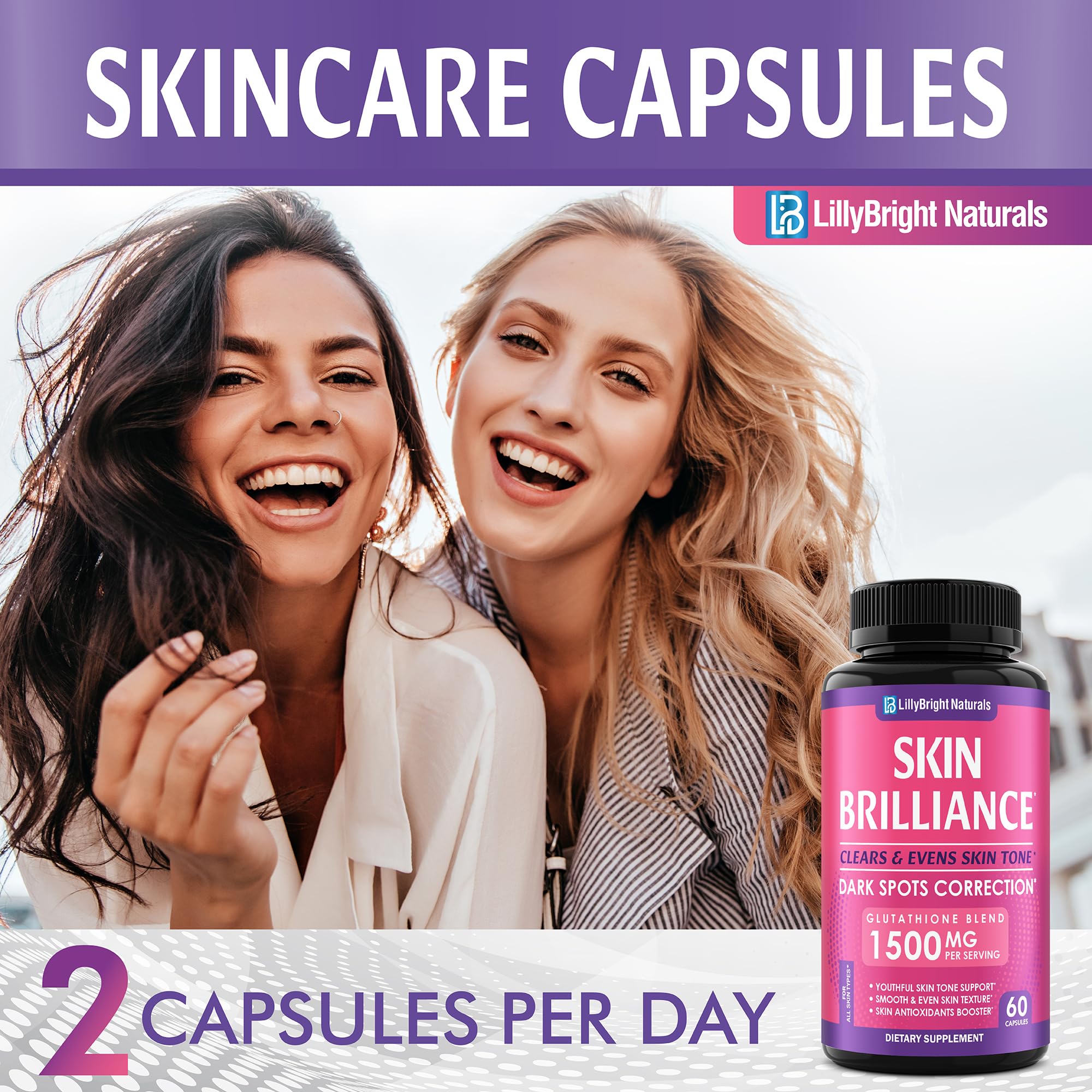 Glutathione Capsules - 1,500mcg L-Glutathione Supplement with Vitamin C - Skin Tone Enhancer - Targets Dark Spots & Acne Marks - Antioxidant Supplement for Beauty & Health Support - 60 Skin Pills LB LILLYBRIGHT NATURALS buy supplements canada
