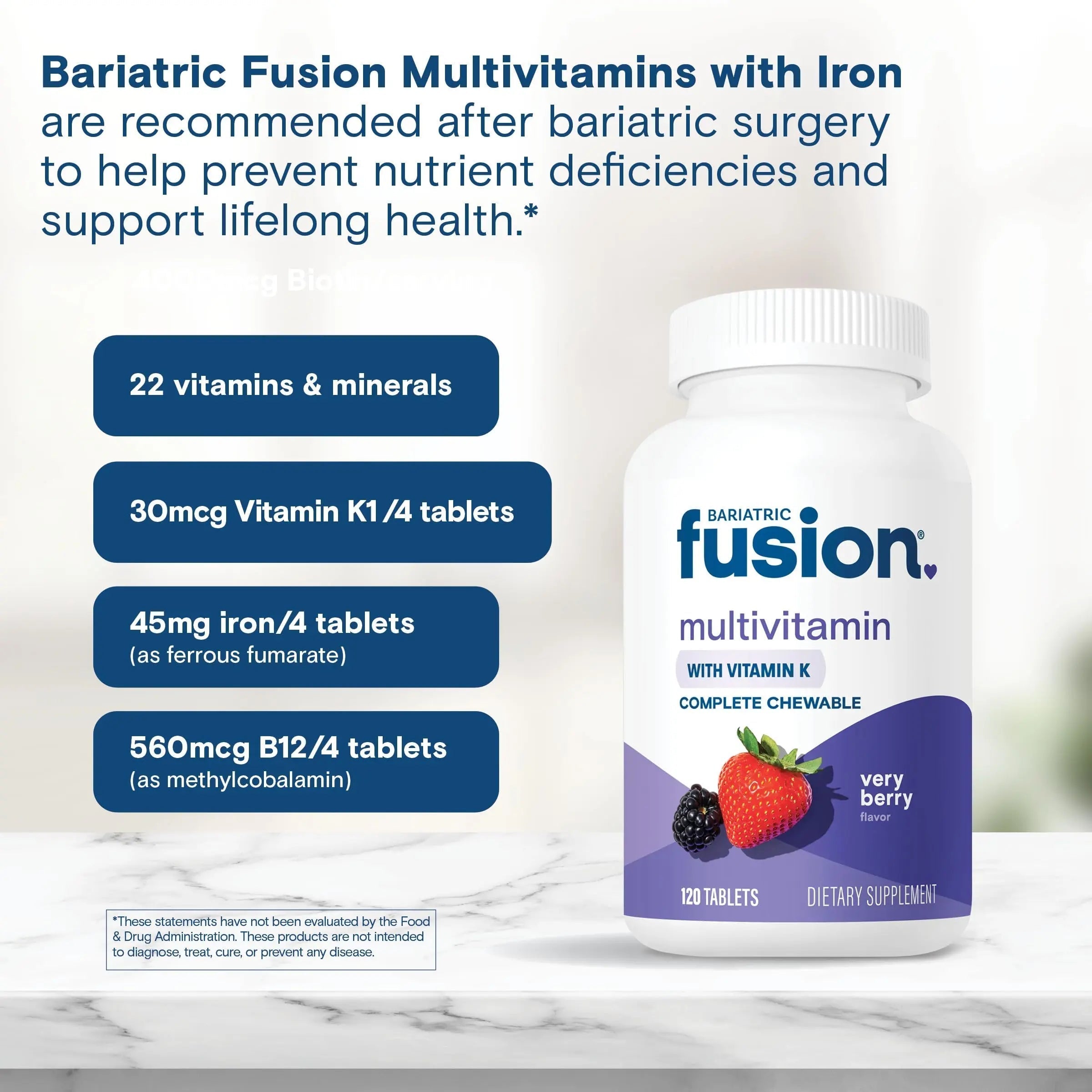 Bariatric Fusion Very Berry Complete Chewable Bariatric Multivitamin with Iron and Vitamin K for Bariatric Surgery Patients Including Bariatric Fusion buy supplements canada