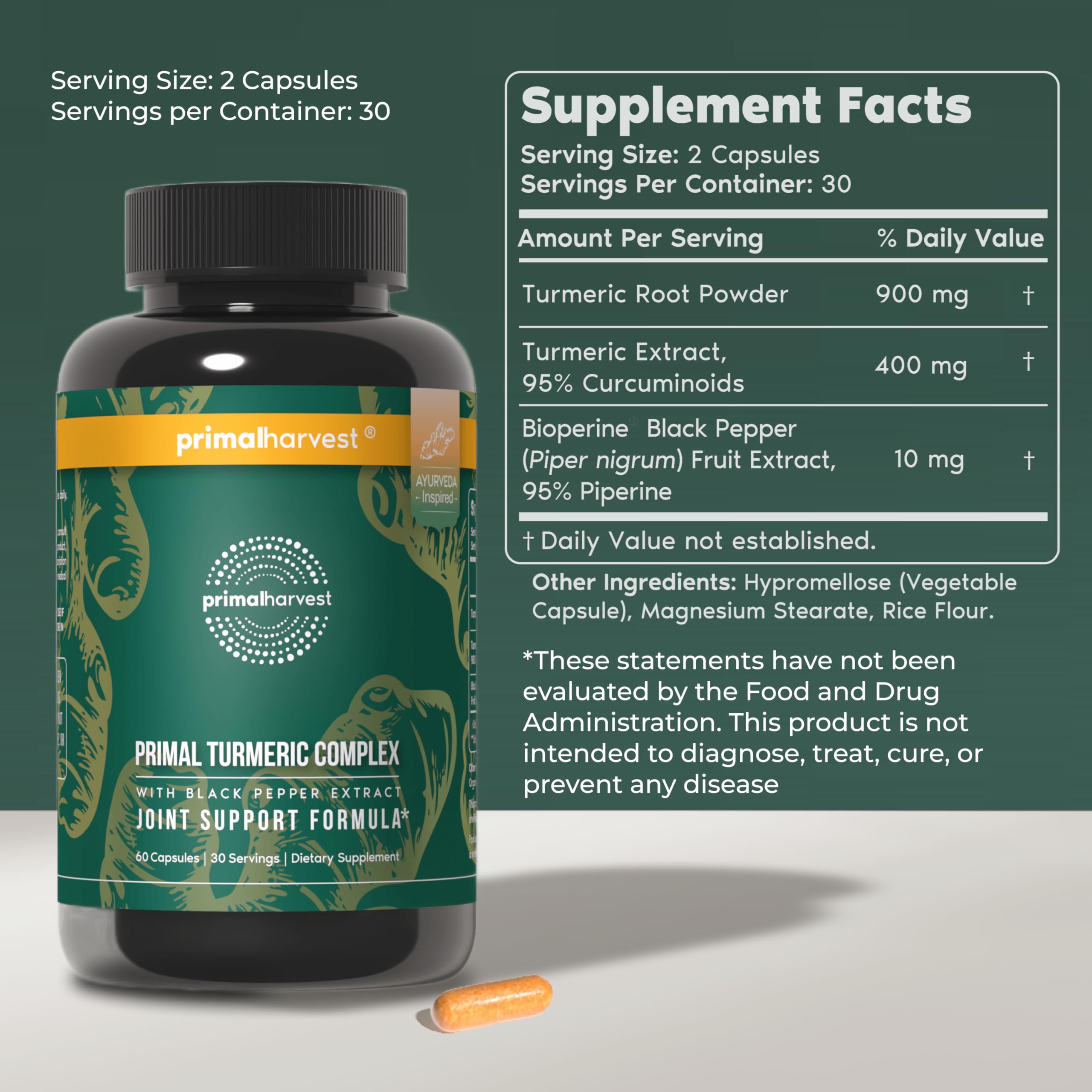 Primal Harvest 1 Pack, Primal Turmeric Complex w/Black Pepper Extract, Joint and Mobility Support Turmeric Supplement for Women & Men, 60 Capsules Primal Harvest buy supplements canada