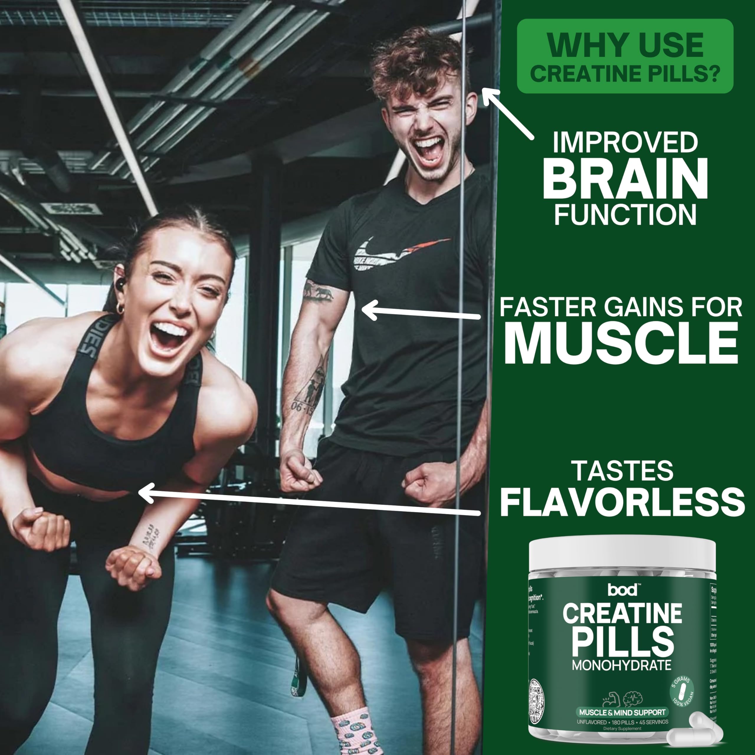 BOD Creatine Monohydrate Capsules – 45 Servings (4 Capsules = 5 g) – Ultra-Pure 200 Mesh Creatine Monohydrate – Strength, Power, Muscle Growth & Recovery Bod buy supplements canada