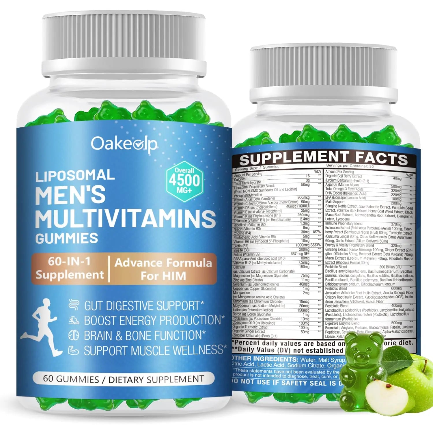 60-IN-1 Liposomal 120+ Nutrients Men's Multivitamin Gummy 4500MG+ Overall,300Billion Probiotics, Algal DHA, CoQ10, Turmeric & Herbal Blends Oakevlp buy supplements canada
