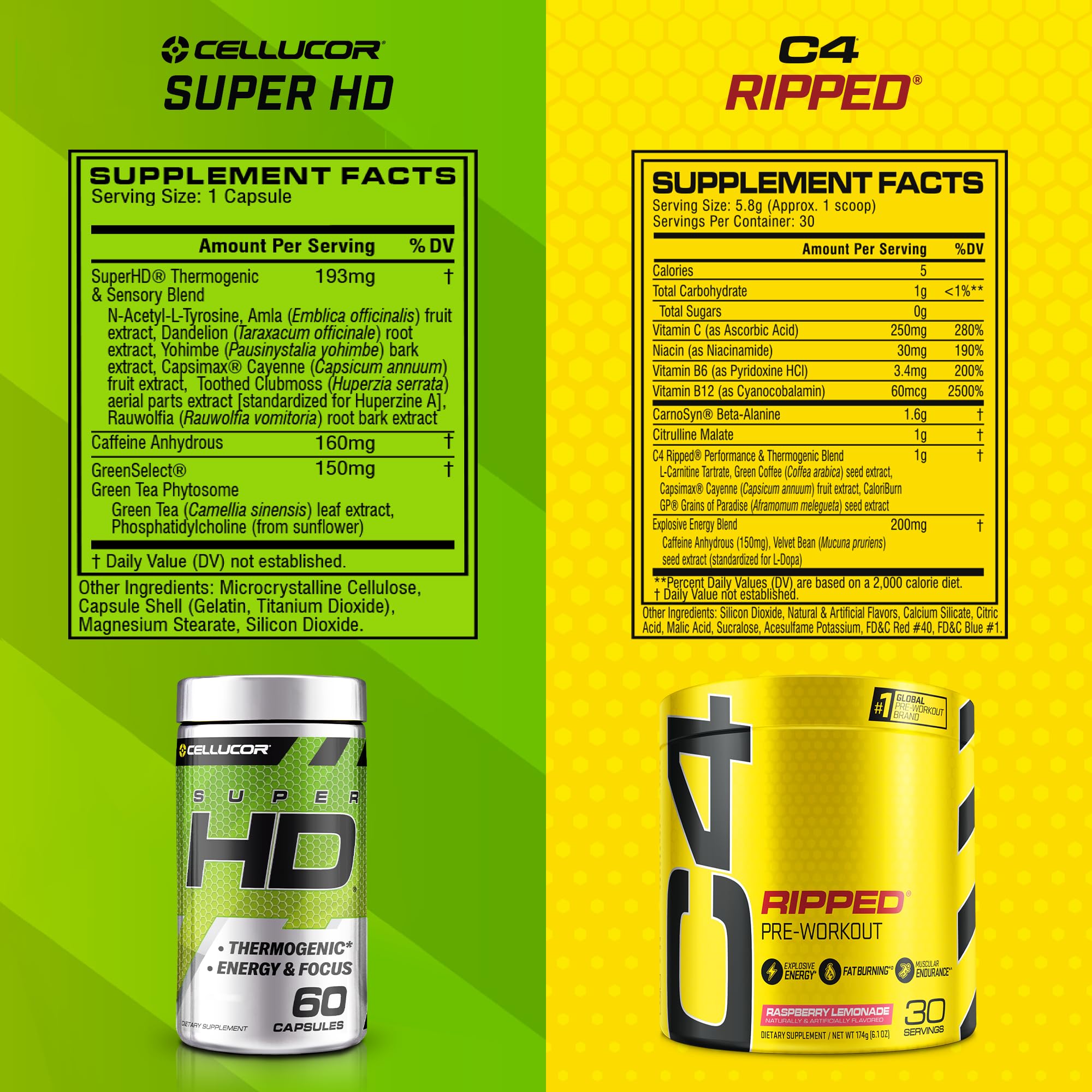 C4 Ripped & SuperHD, The Thermogenic Bundle, C4 Ripped Pre Workout Powder Cellucor buy supplements canada