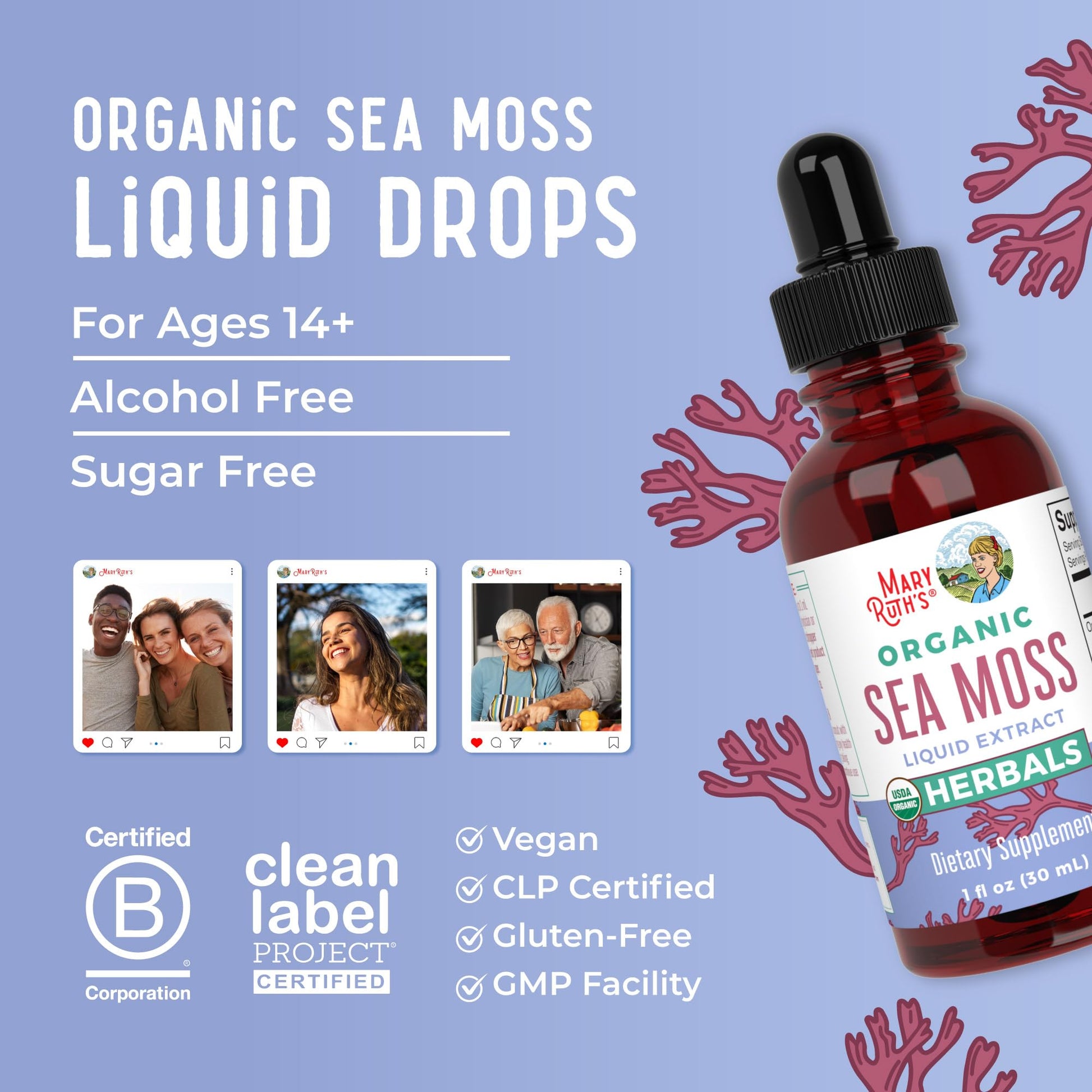MaryRuth Organics Irish Sea Moss Liquid Drops | Chondrus Crispus | Wild Harvested | Organic Irish Moss Formulated for Adults & Kids Ages 14+ | Unflavored | Sugar Free | Vegan | Non-GMO | 1 Fl Oz MARYRUTH'S buy supplements canada
