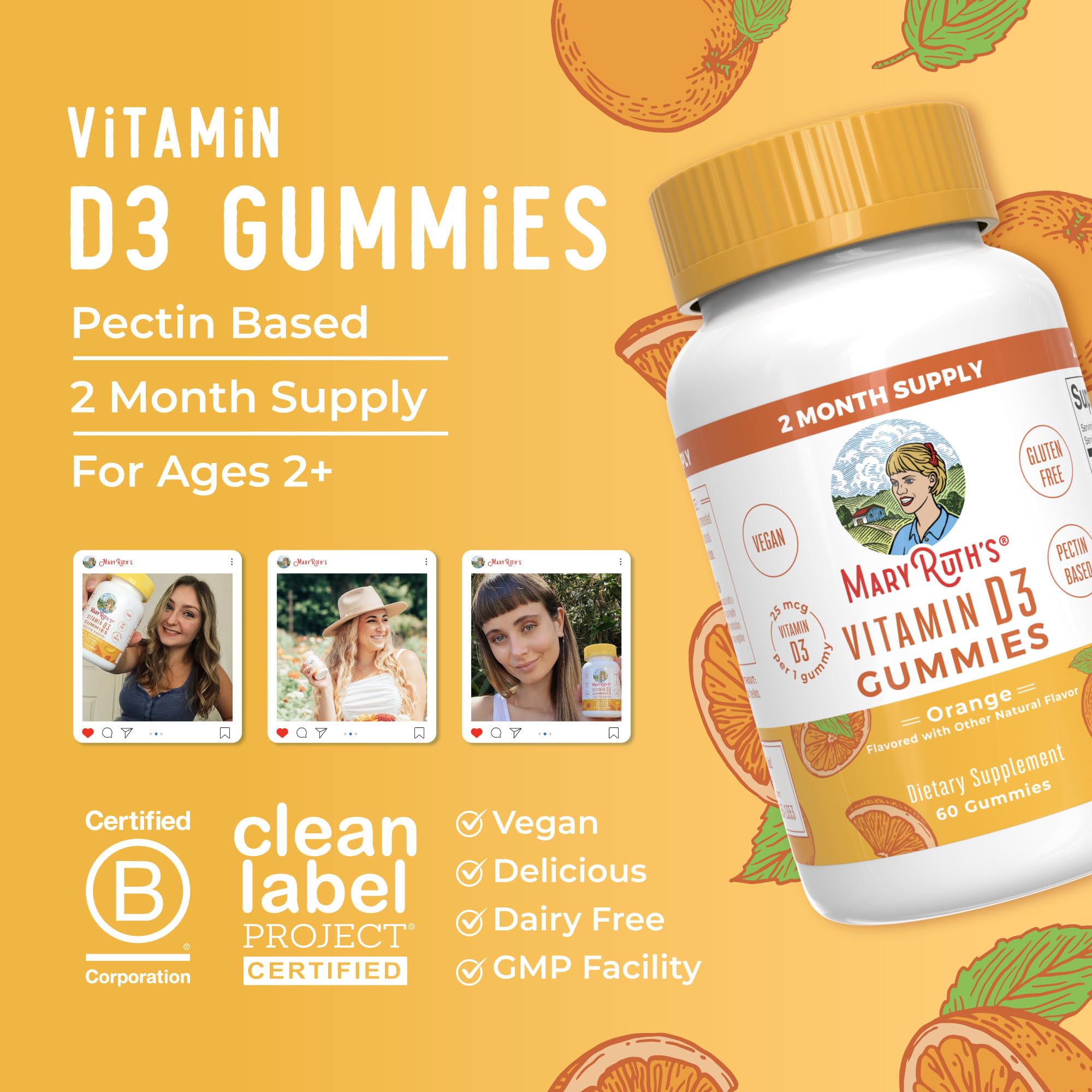 MaryRuth Organics Vitamin D3 Gummies | 2 Month Supply | Adults & Kids Vitamin D Gummy | Immune Support Supplement | VIT D3 1000IU for Bone Health&Muscle Function | Vegan | Non-GMO | Gluten Free | 60 MARYRUTH'S buy supplements canada