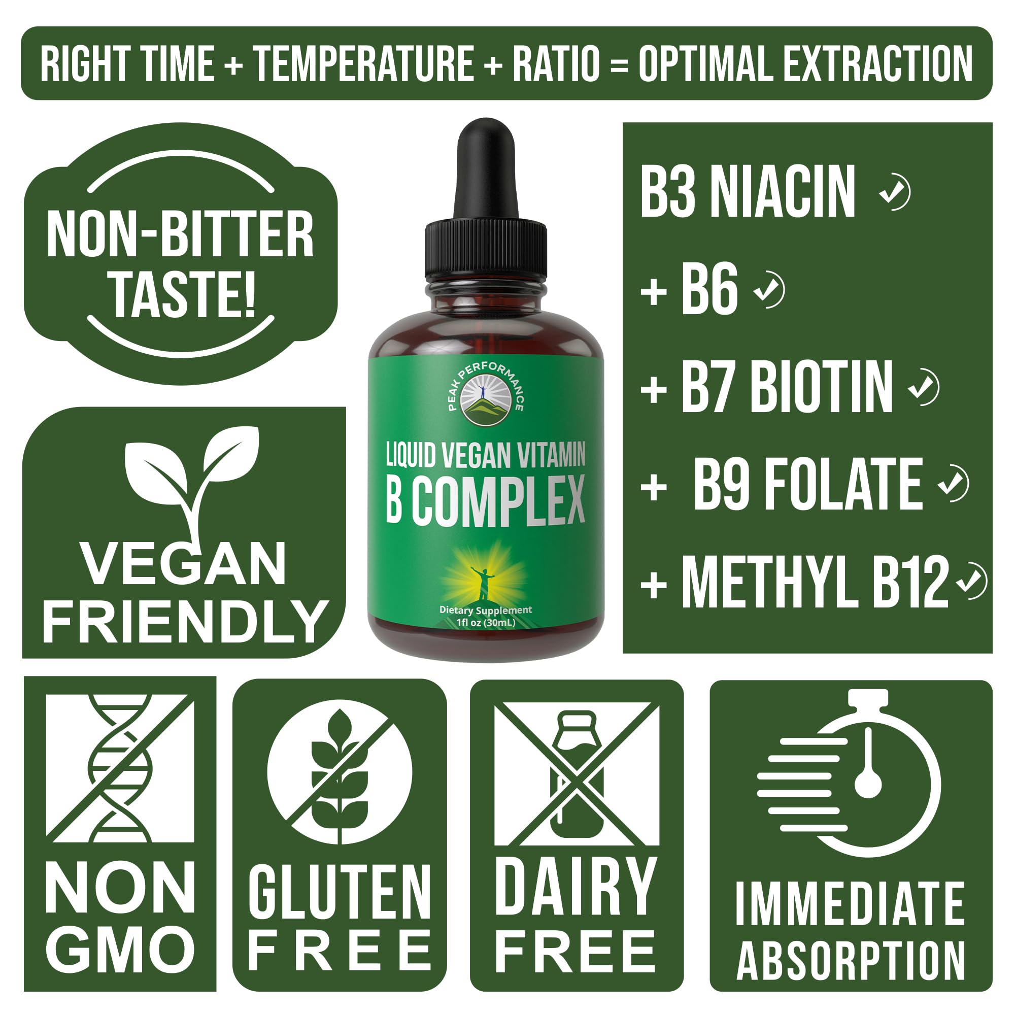 B Complex Liquid Drops Vegan Supplement. Best 5 B Vitamins with B3 Niacin, B6, B7 Biotin, B9 Folate, Methylcobalamin B12. B-Complex for Hair, Skin Nails, Energy. for Adults, Men, Women Peak Performance buy supplements canada