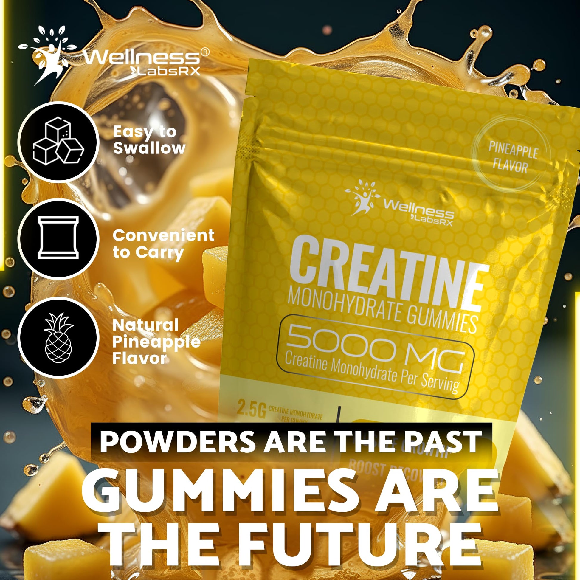 Creatine Gummies 5000mg, 30 Servings Creatine Monohydrate Gummies - Third-Party Tested Creatine for Women, Pineapple Flavor Creatine for Men, Muscle Growth, WELLNESS LABSRX buy supplements canada