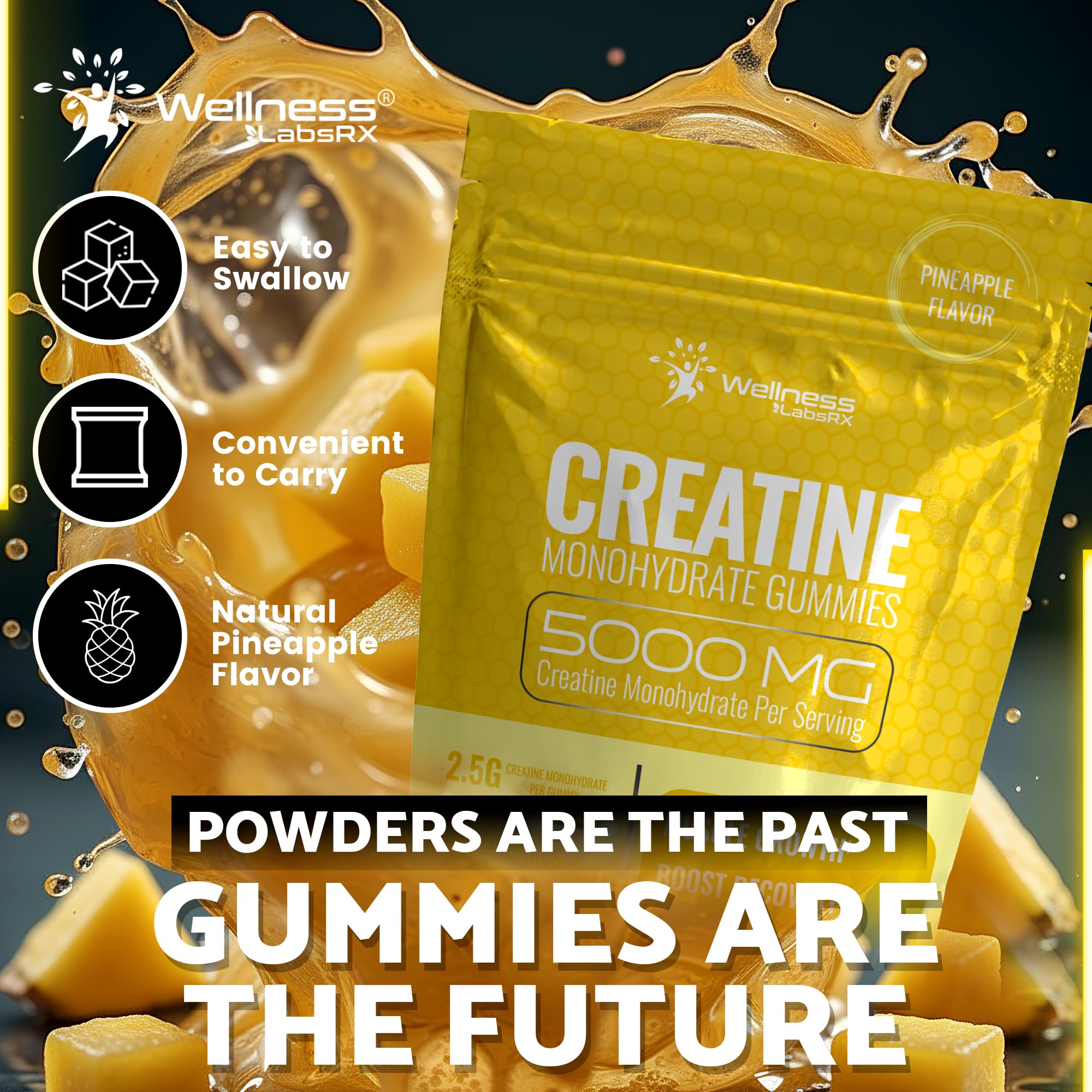 Creatine Gummies 5000mg, 30 Servings Creatine Monohydrate Gummies - Third-Party Tested Creatine for Women, Pineapple Flavor Creatine for Men, Muscle Growth, WELLNESS LABSRX buy supplements canada