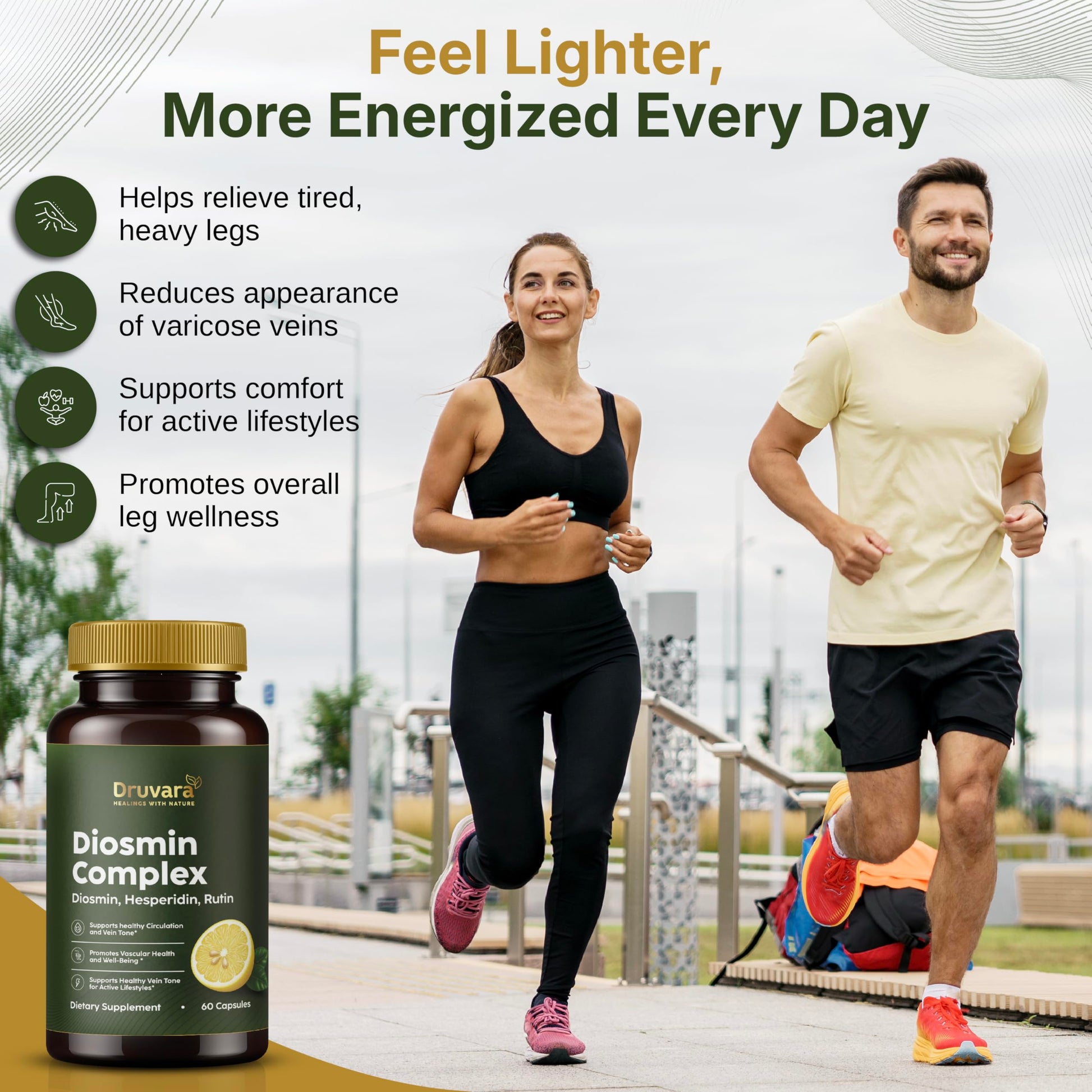 Druvara Diosmin Hesperidin with Rutin & B Vitamins | Vein Support Supplement for Leg Comfort, Healthy Circulation, Vein Strength & Improved Mobility - 60 Capsules Druvara buy supplements canada