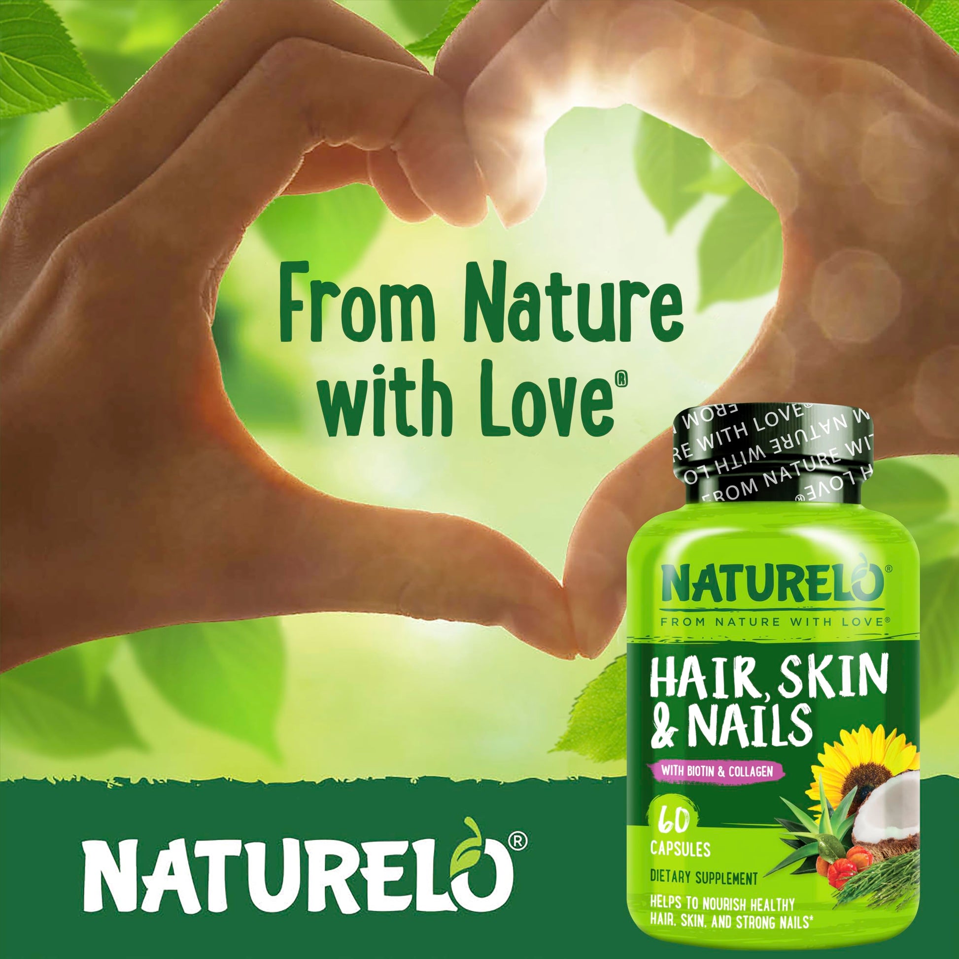 NATURELO Hair, Skin and Nails Vitamins - 5000 mcg Biotin, Collagen, Natural Vitamin E - Supplement for Healthy Skin NATURELO buy supplements canada