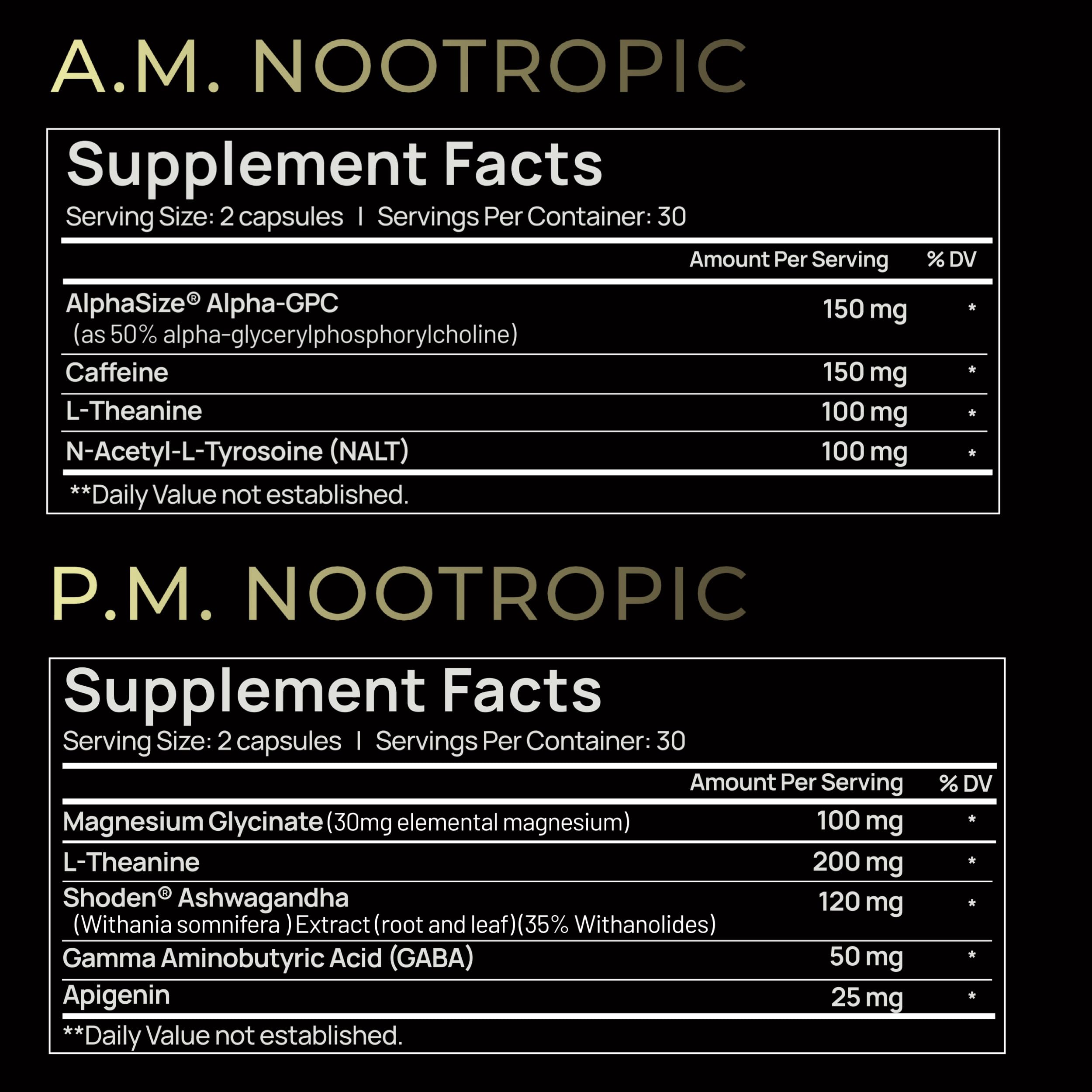 AMPM Nootropic Total Focus + Calm 9X Strength w. Caffeine, L-Theanine, Alpha GPC, L-Tyrosine, Ashwagandha - X-Release Energy Pills Nootropics Brain Support Supplements for Memory and Focus Supplement TERRA ELMNT buy supplements canada