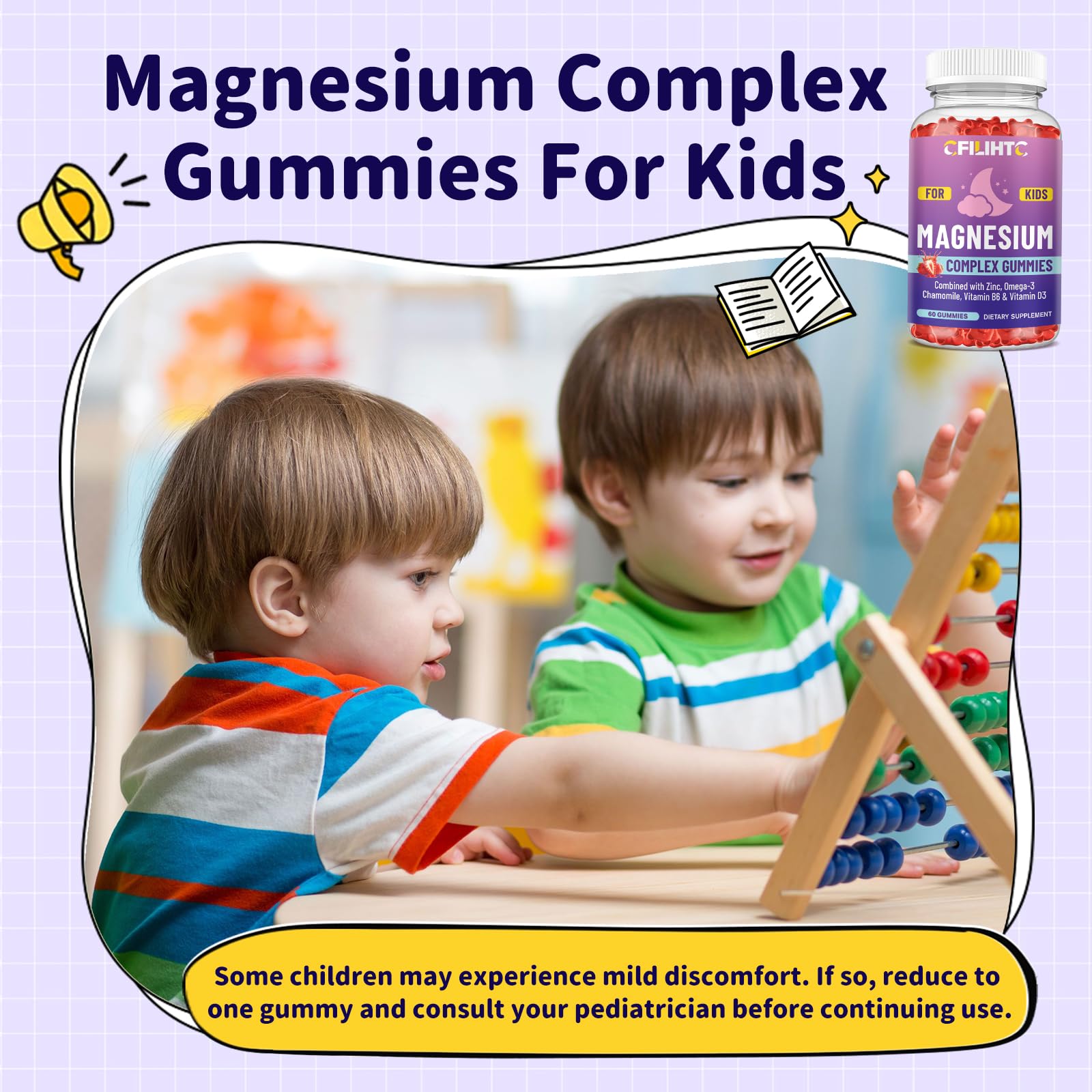 Kids Magnesium Gummies-Magnesium Glycinate Gummies for Kids Supplement-w/Zinc, Chamomile, Omega-3, Vitamin B6, D3 - for Sleep, Relaxation, Brain, Bones, Children's Calm, Sugar Free Strawberry 60ct CFILIHTC buy supplements canada