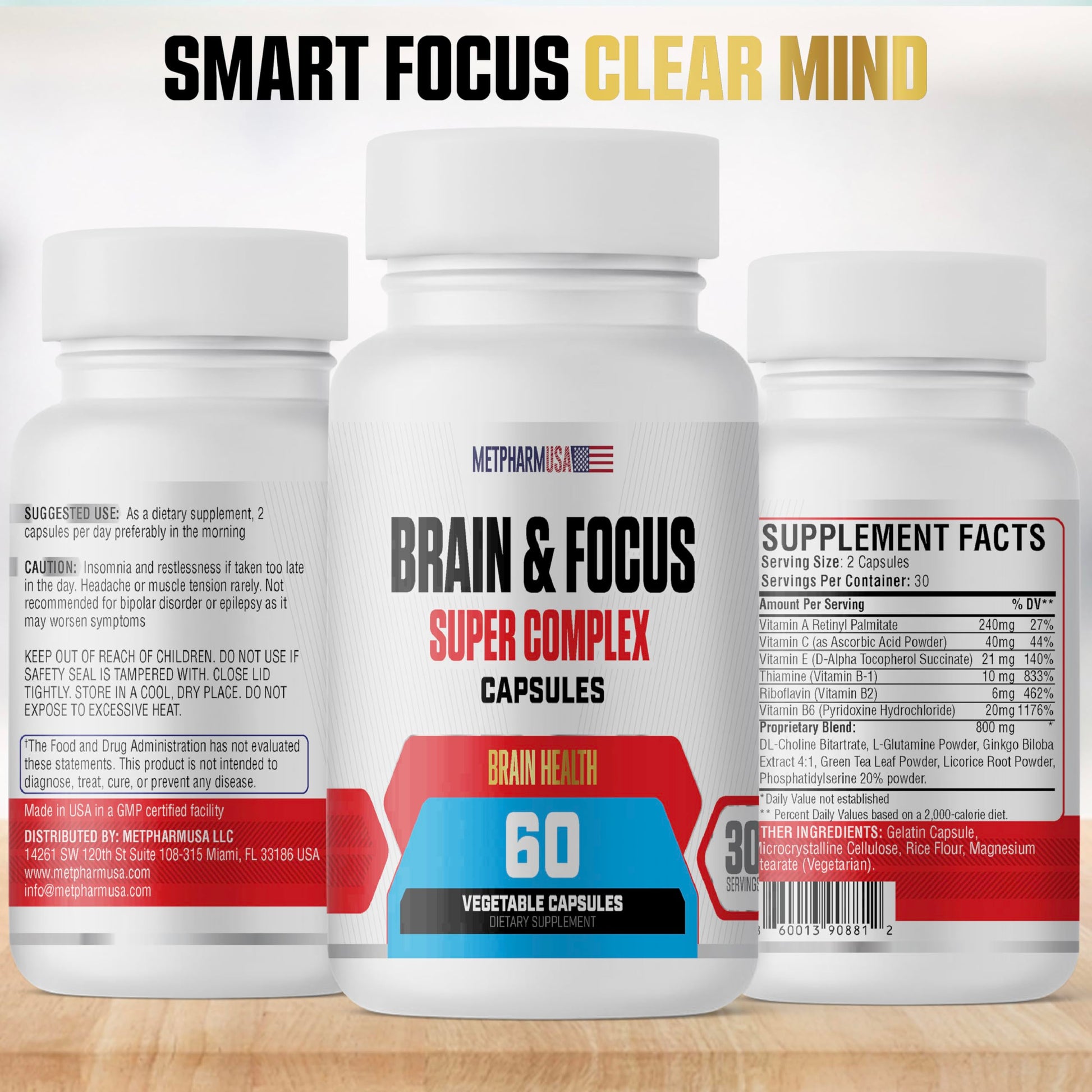 MetpharmUSA Brain & Focus Nootropic Super Complex Supplement for Brain Support and Performance, Improved Focus Memory and Mental Performance MetpharmUSA buy supplements canada