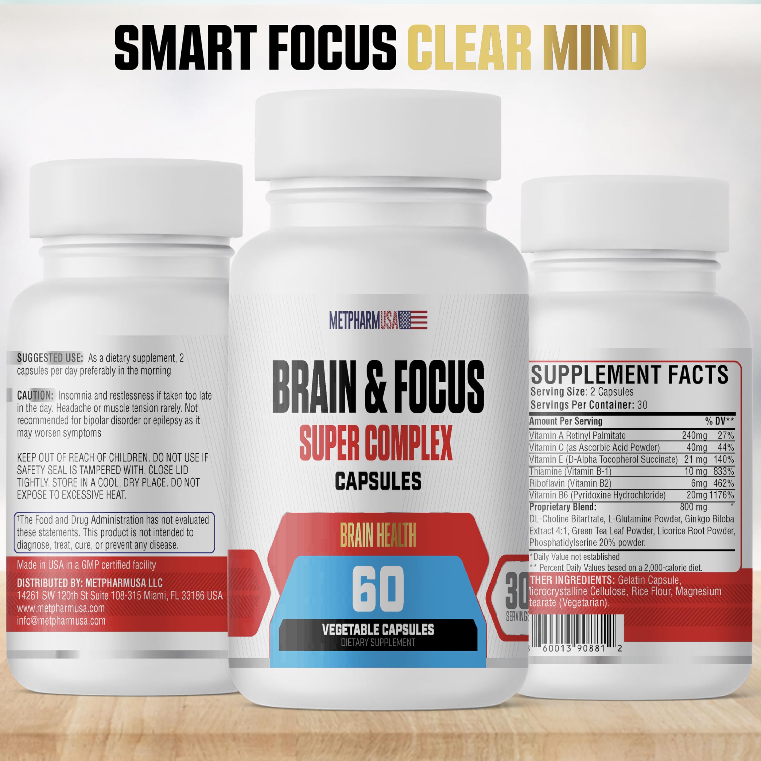 MetpharmUSA Brain & Focus Nootropic Super Complex Supplement for Brain Support and Performance, Improved Focus Memory and Mental Performance MetpharmUSA buy supplements canada