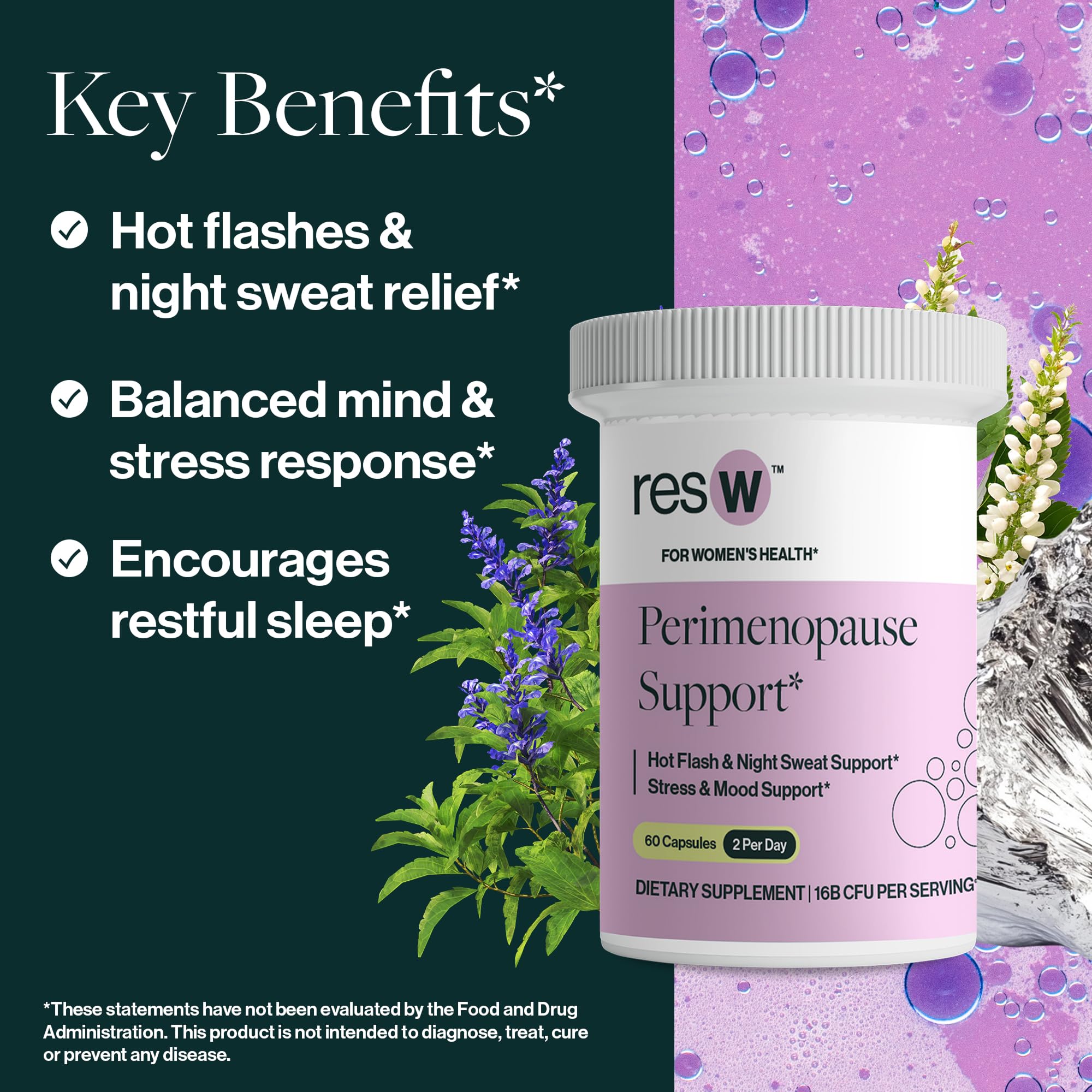 resW Perimenopause Postbiotic Supplement for Women - Hot Flash Support, Night Sweat Relief, Hormone Free, Vegan, Gluten Free, Non GMO, Plant Based Gut Health Support - 60 Capsules ResBiotic buy supplements canada