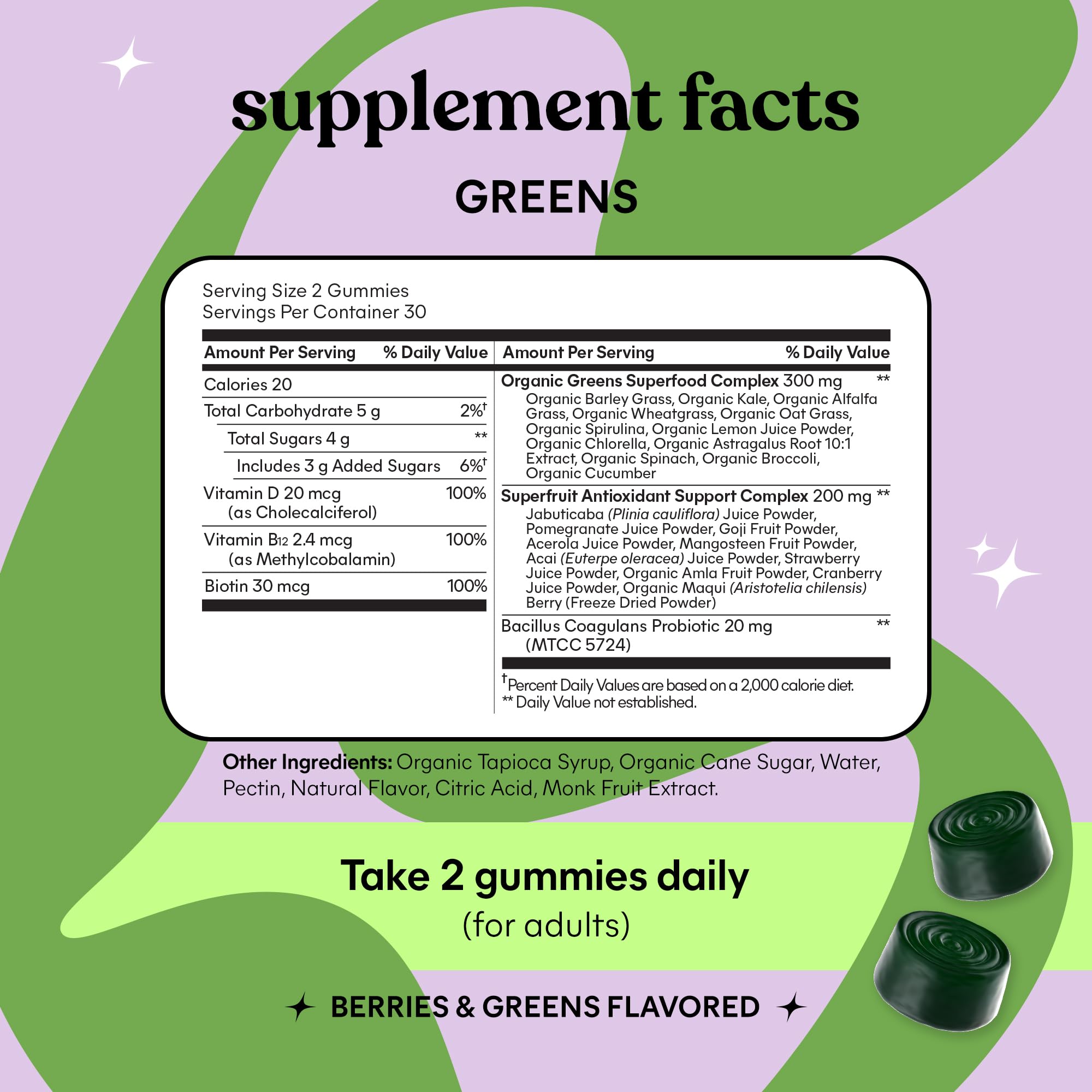 Lemme Greens Superfood Gummies w/Multi - Support Gut Health & Reduce Bloating, 20+ Organic Greens and Superfruits, Clinically Studied Probiotics, D3, B12 - Berries & Greens Flavored (60 Count) Lemme buy supplements canada