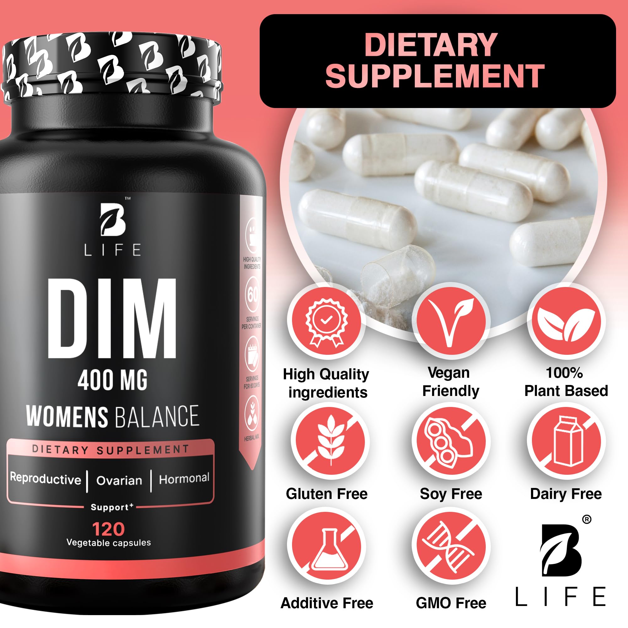B Life Company DIM Supplement 400 mg with Myo & D-Chiro Inositol, Dong Quai – Hormone Balance for Women – Fertility Supplements – Inositol Supplement - 120 Caps B Life Company buy supplements canada