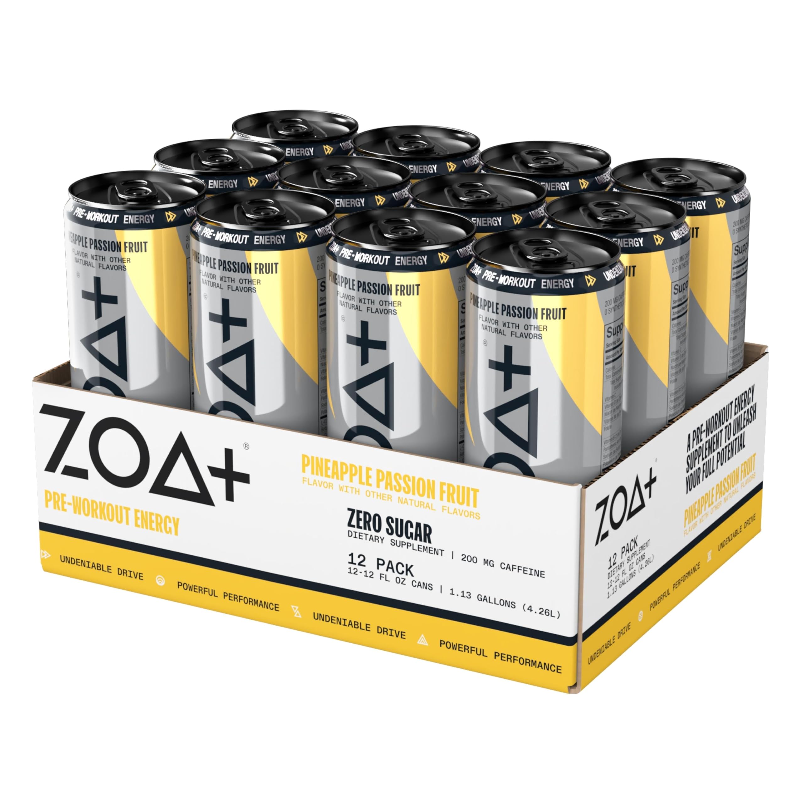 ZOA+ Pre-Workout Sugar-Free Energy Drink, Pineapple Passionfruit - Zero Sugar ZOA buy supplements canada